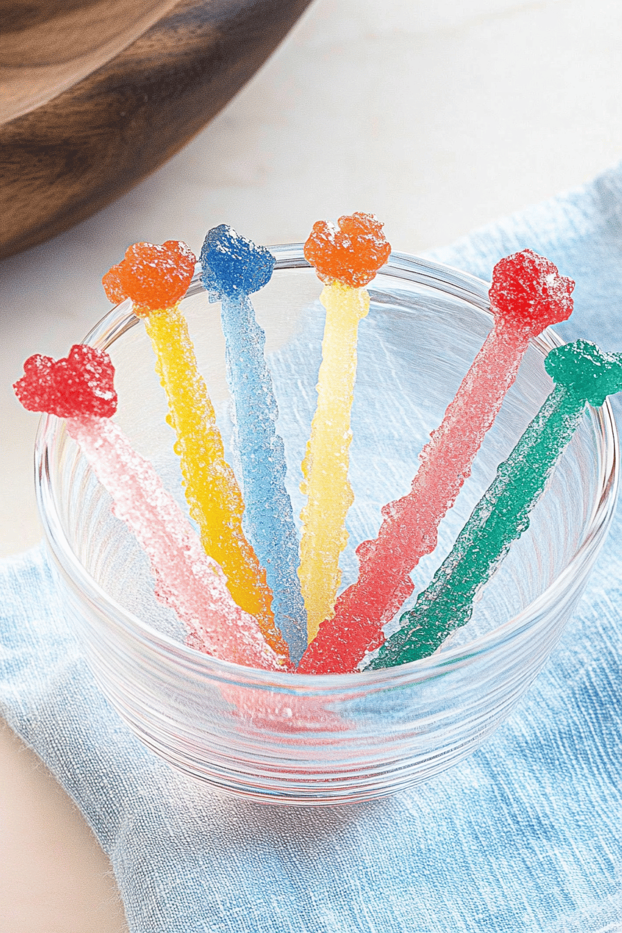 Rock candy ingredients organized and measured on kitchen counter