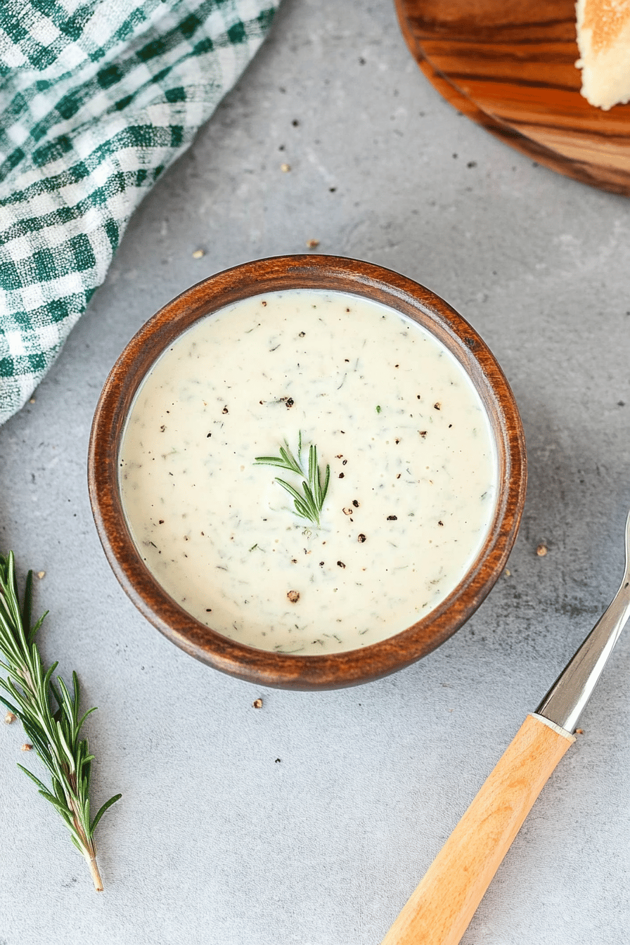Rosemary cream sauce ingredients organized and measured on kitchen counter