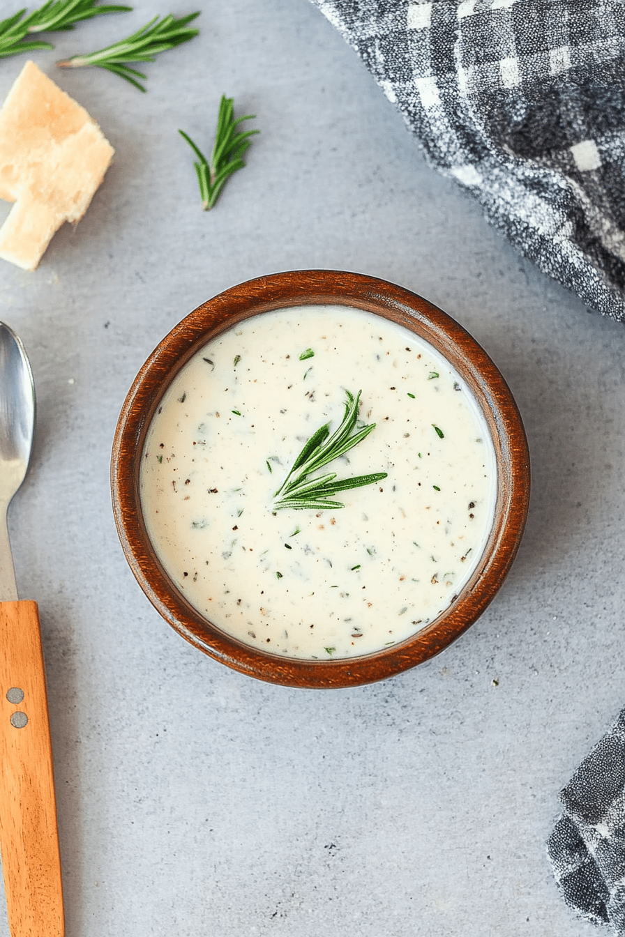 Rosemary cream sauce ingredients organized and measured on kitchen counter