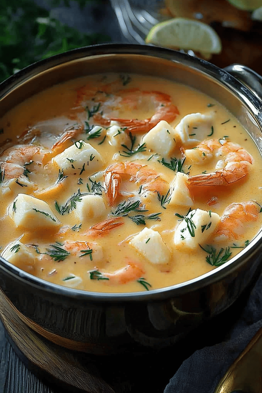 Seafood bisque slice on plate showing perfect texture and swirl pattern