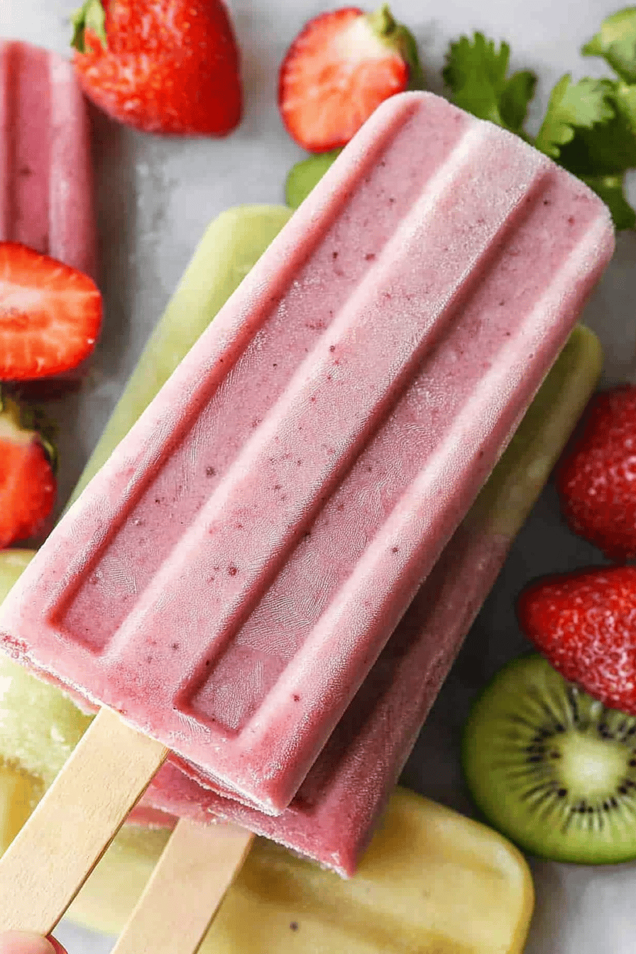 Smoothie popsicles ingredients organized and measured on kitchen counter