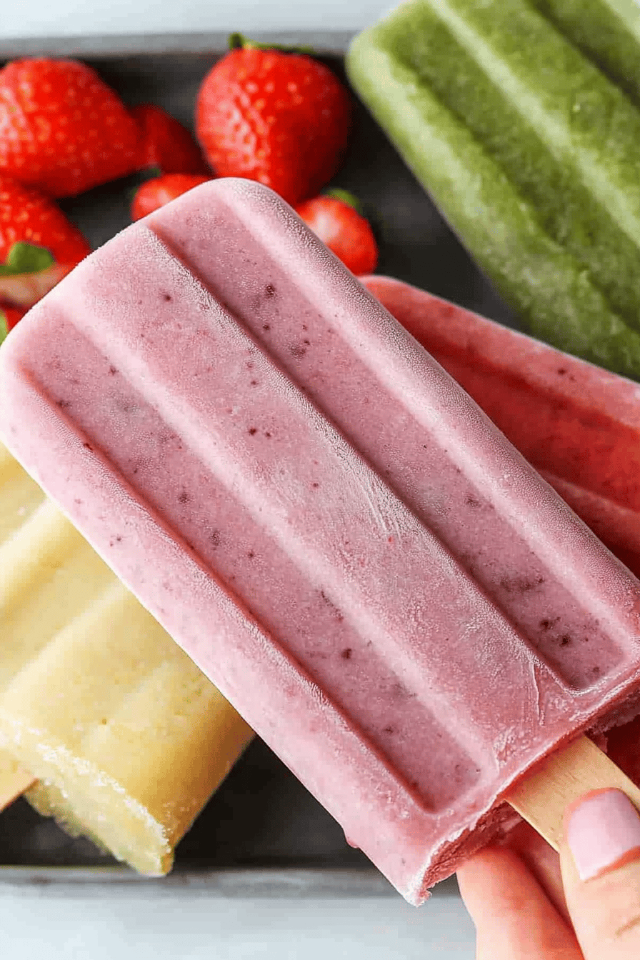 Smoothie popsicles slice on plate showing perfect texture and swirl pattern