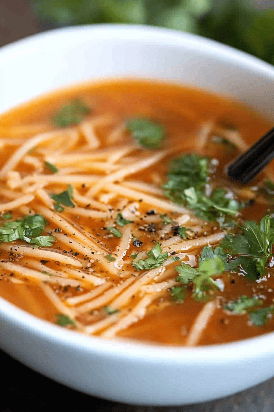 Sopa de fideos ingredients organized and measured on kitchen counter