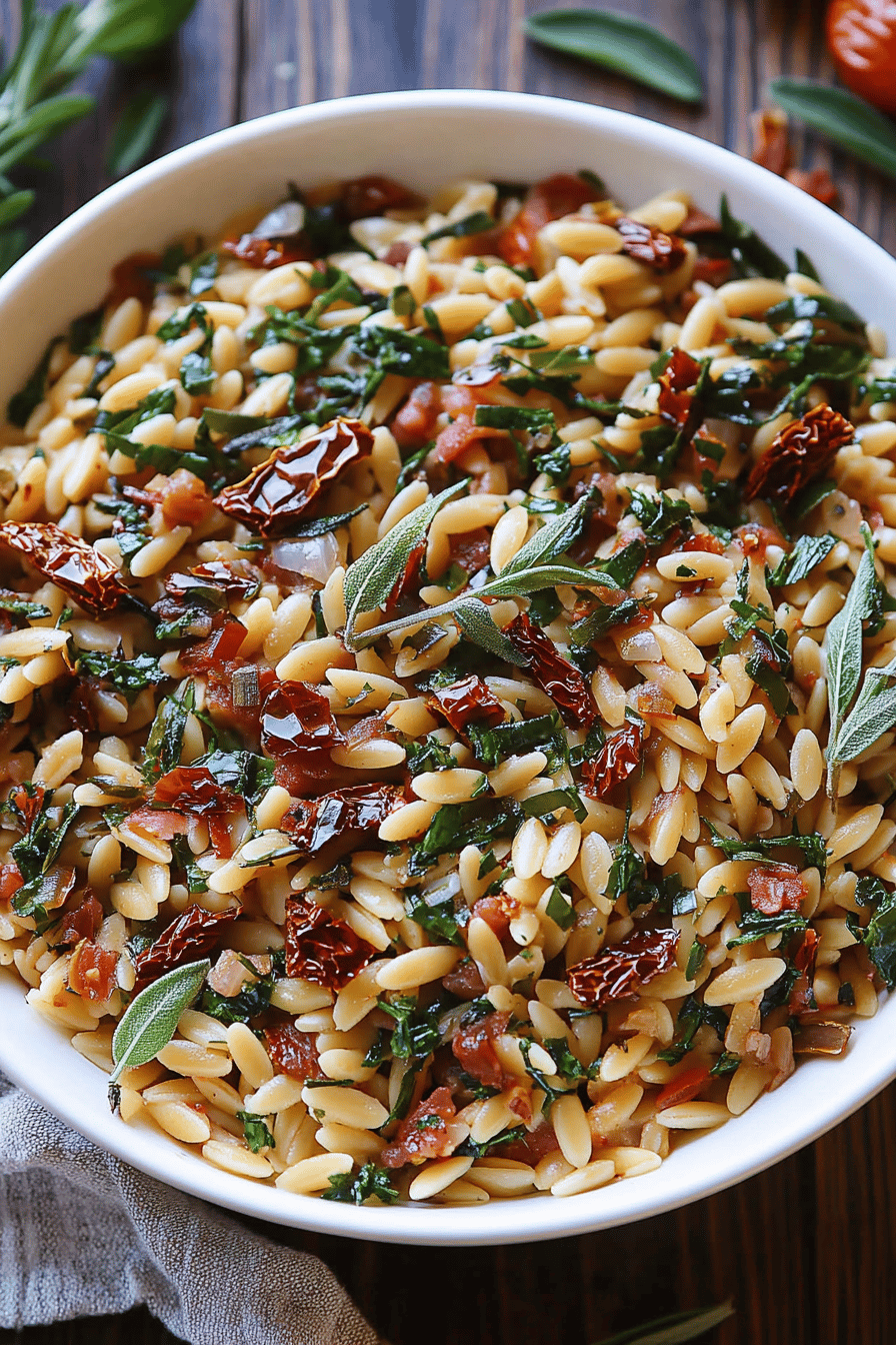 Sun-Dried Tomato Orzo slice on plate showing perfect texture and swirl pattern