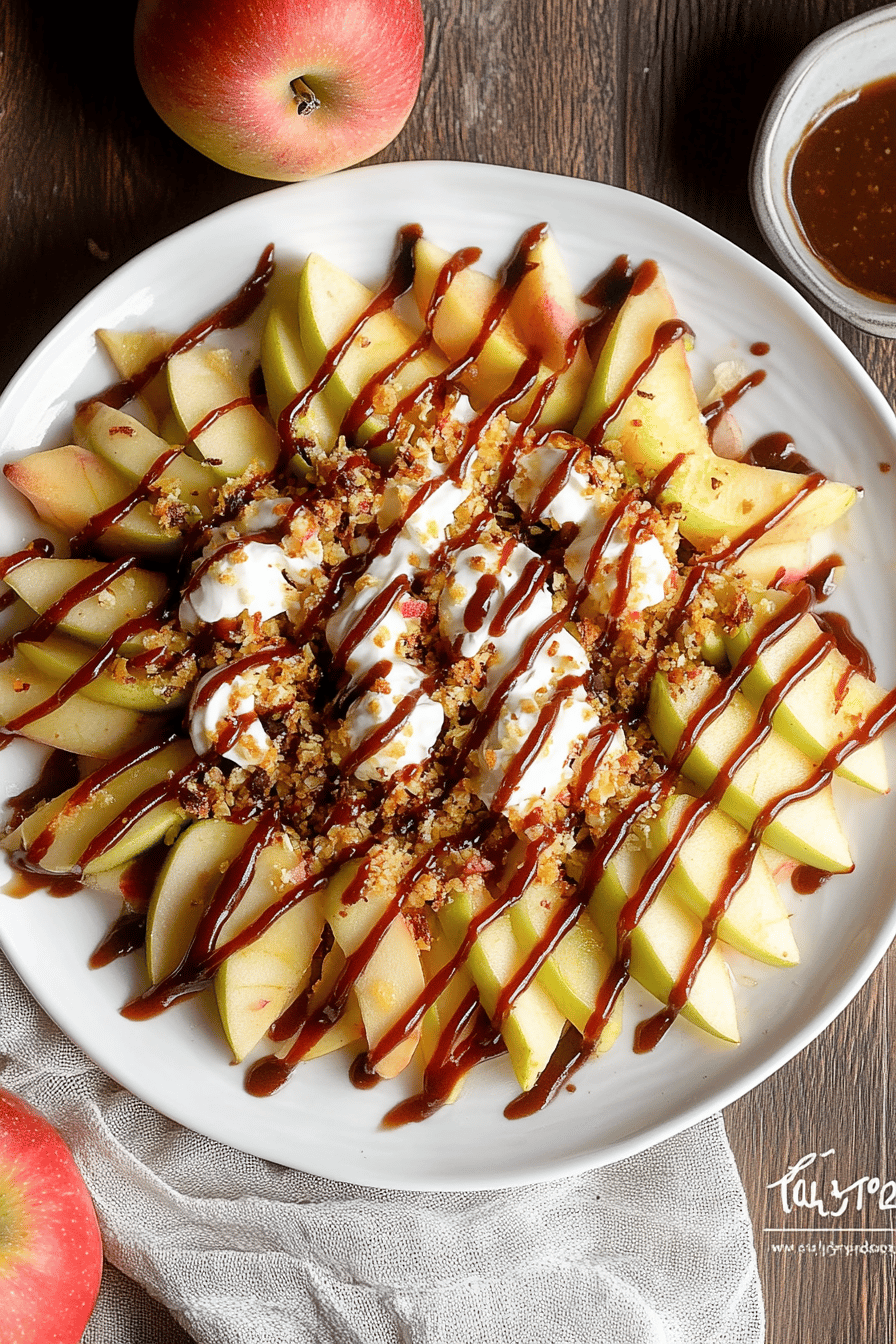 apple nachos ingredients organized and measured on kitchen counter