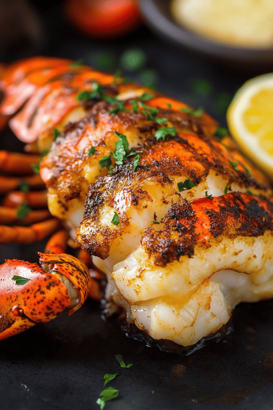 baked lobster tail slice on plate showing perfect texture and swirl pattern