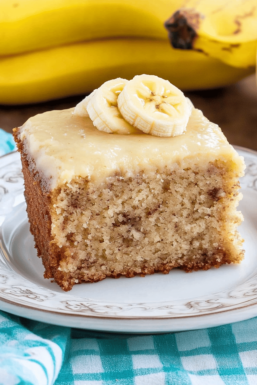 banana cake slice on plate showing perfect texture and swirl pattern