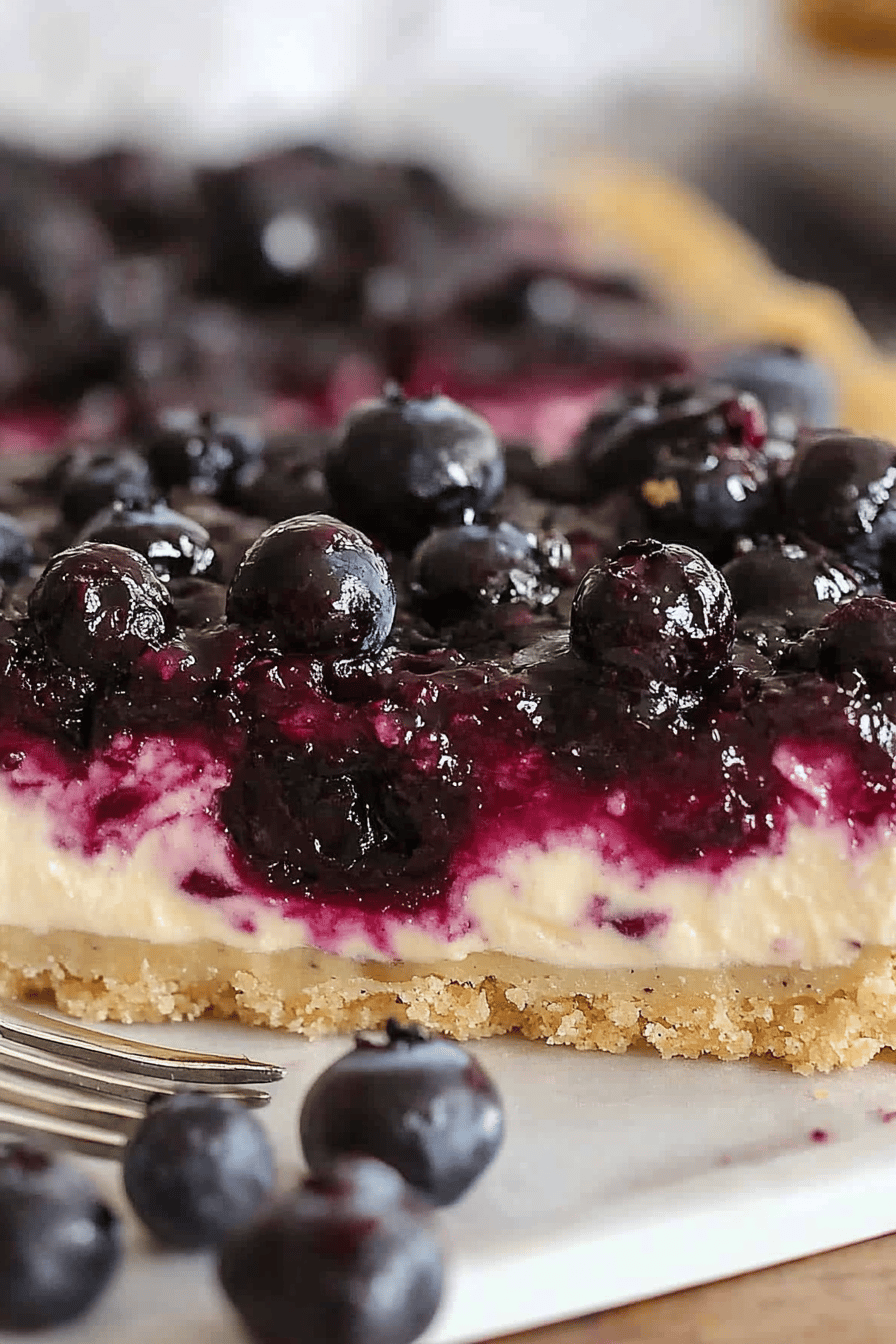 blueberry dessert bars slice on plate showing perfect texture and swirl pattern