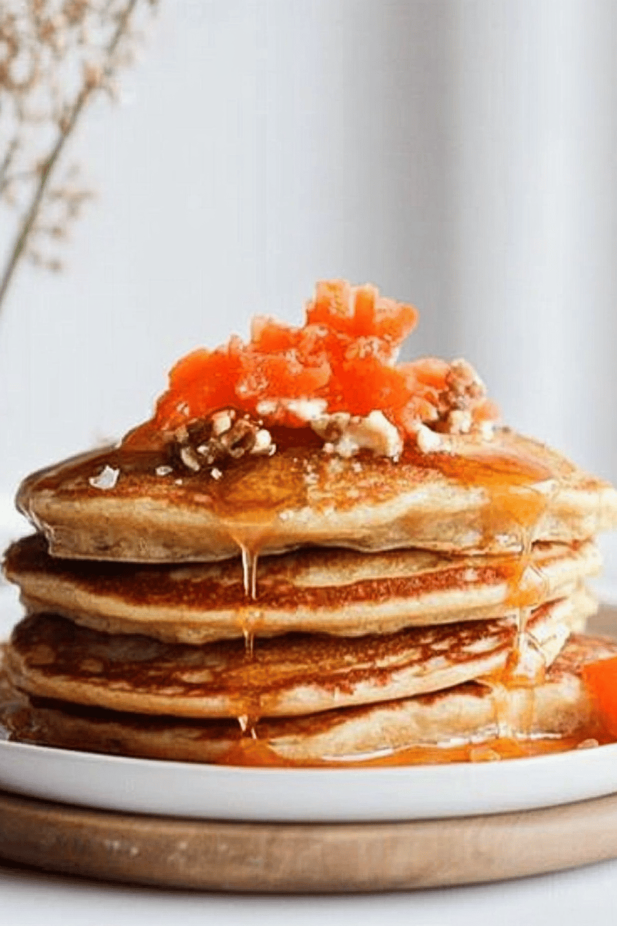 carrot cake pancakes slice on plate showing perfect texture and swirl pattern