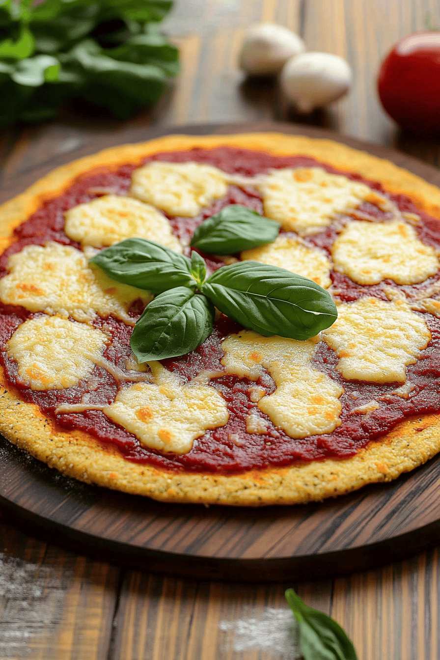 cauliflower pizza crust slice on plate showing perfect texture and swirl pattern