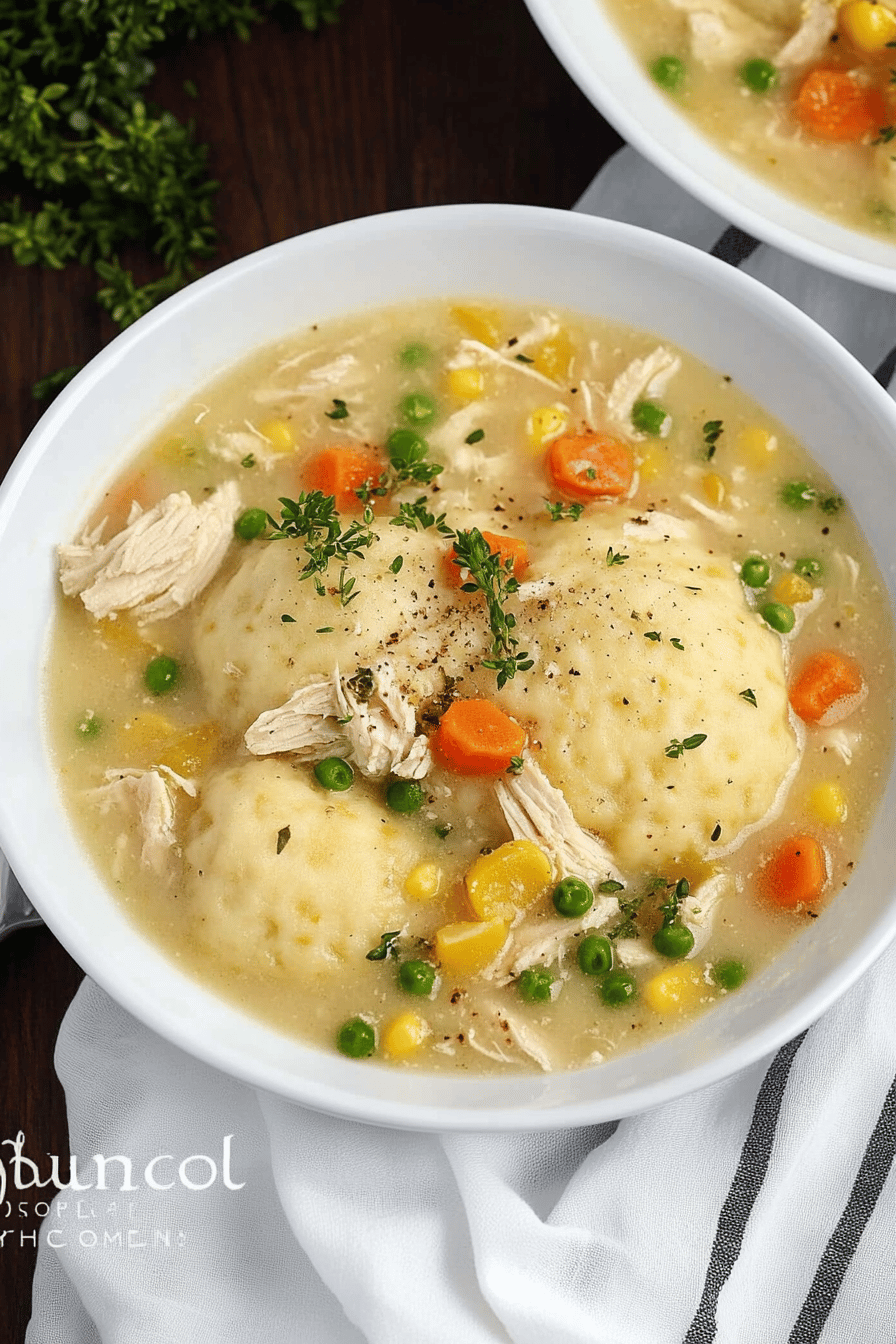 chicken and dumplings slice on plate showing perfect texture and swirl pattern