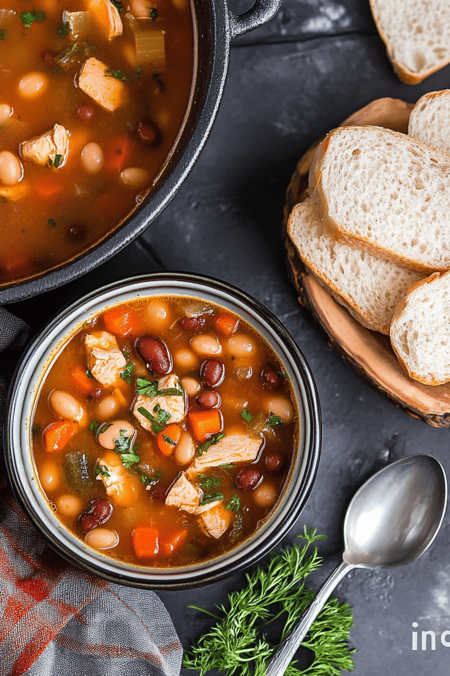 chicken bean soup slice on plate showing perfect texture and swirl pattern