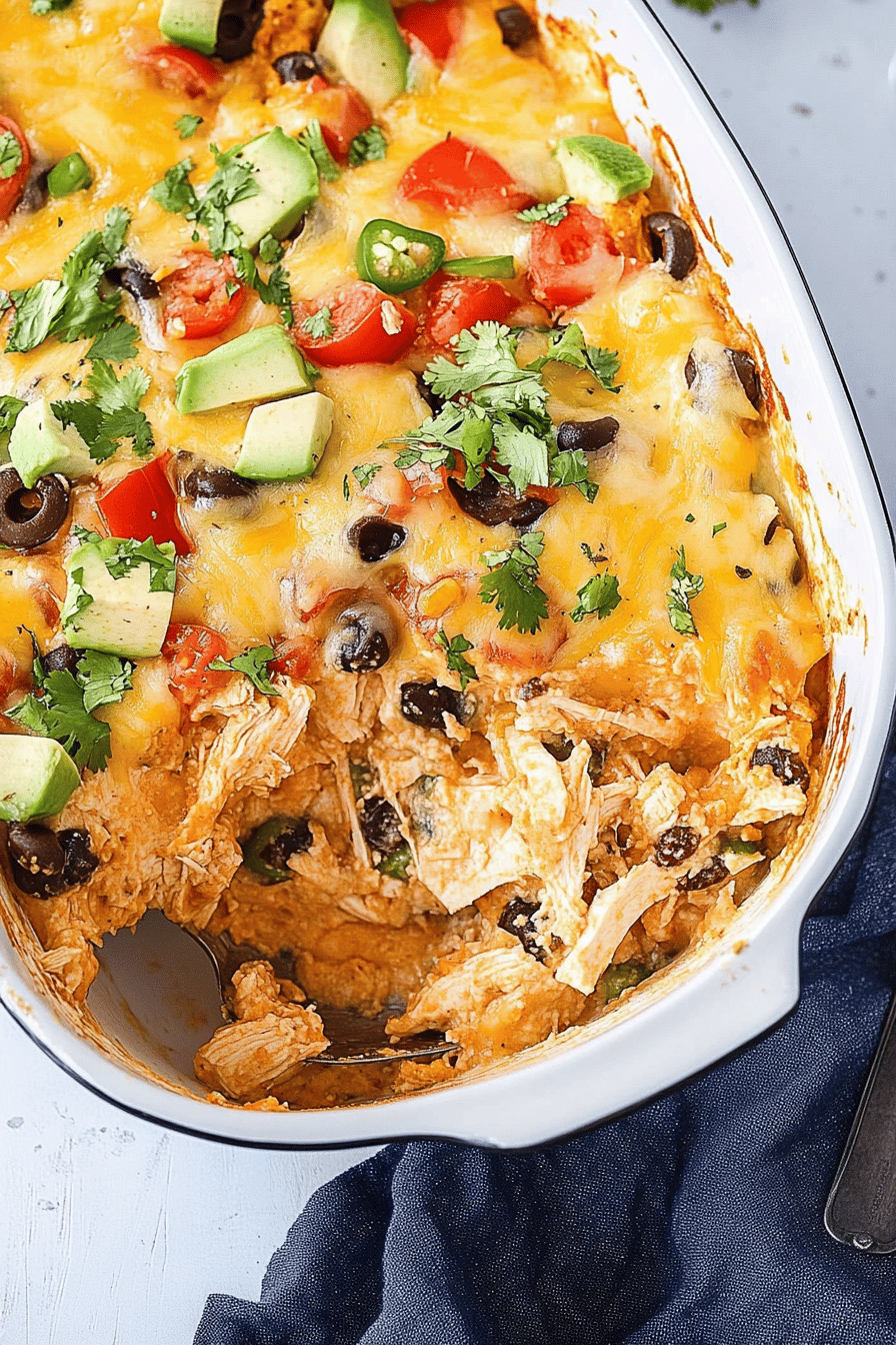 chicken taco casserole slice on plate showing perfect texture and swirl pattern
