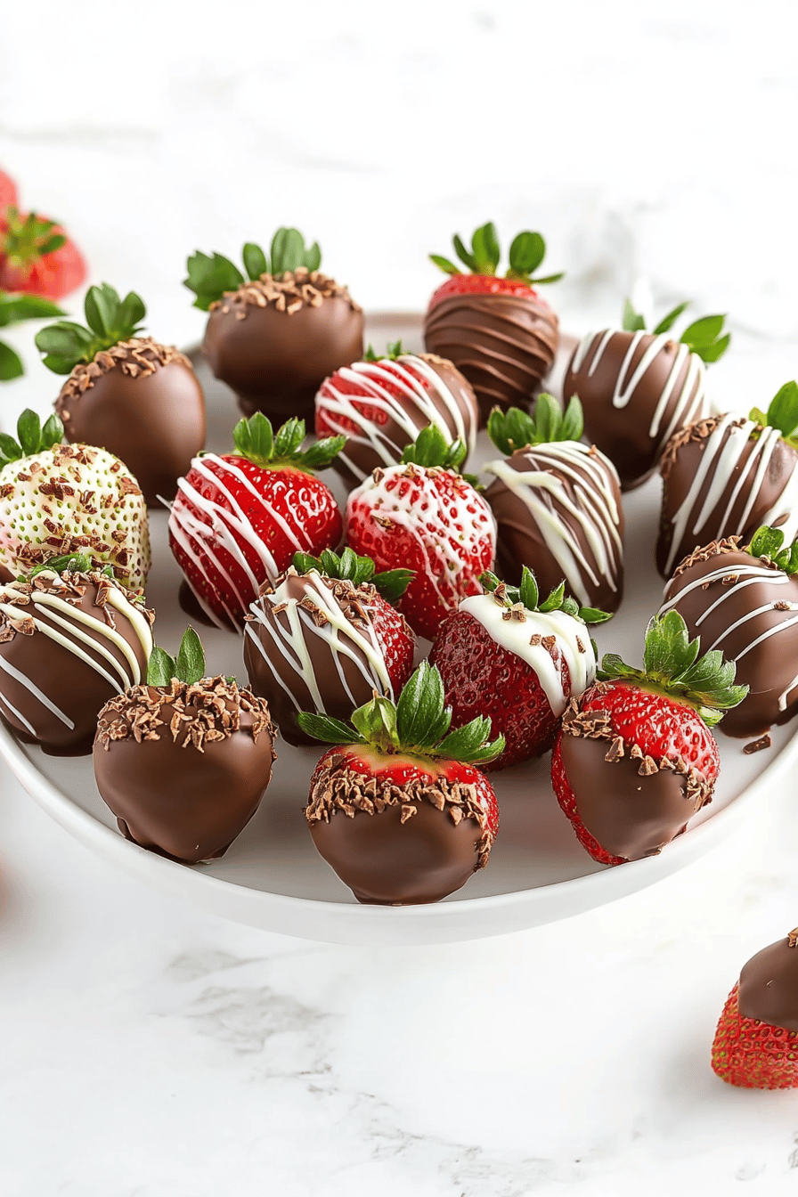chocolate covered strawberries slice on plate showing perfect texture and swirl pattern