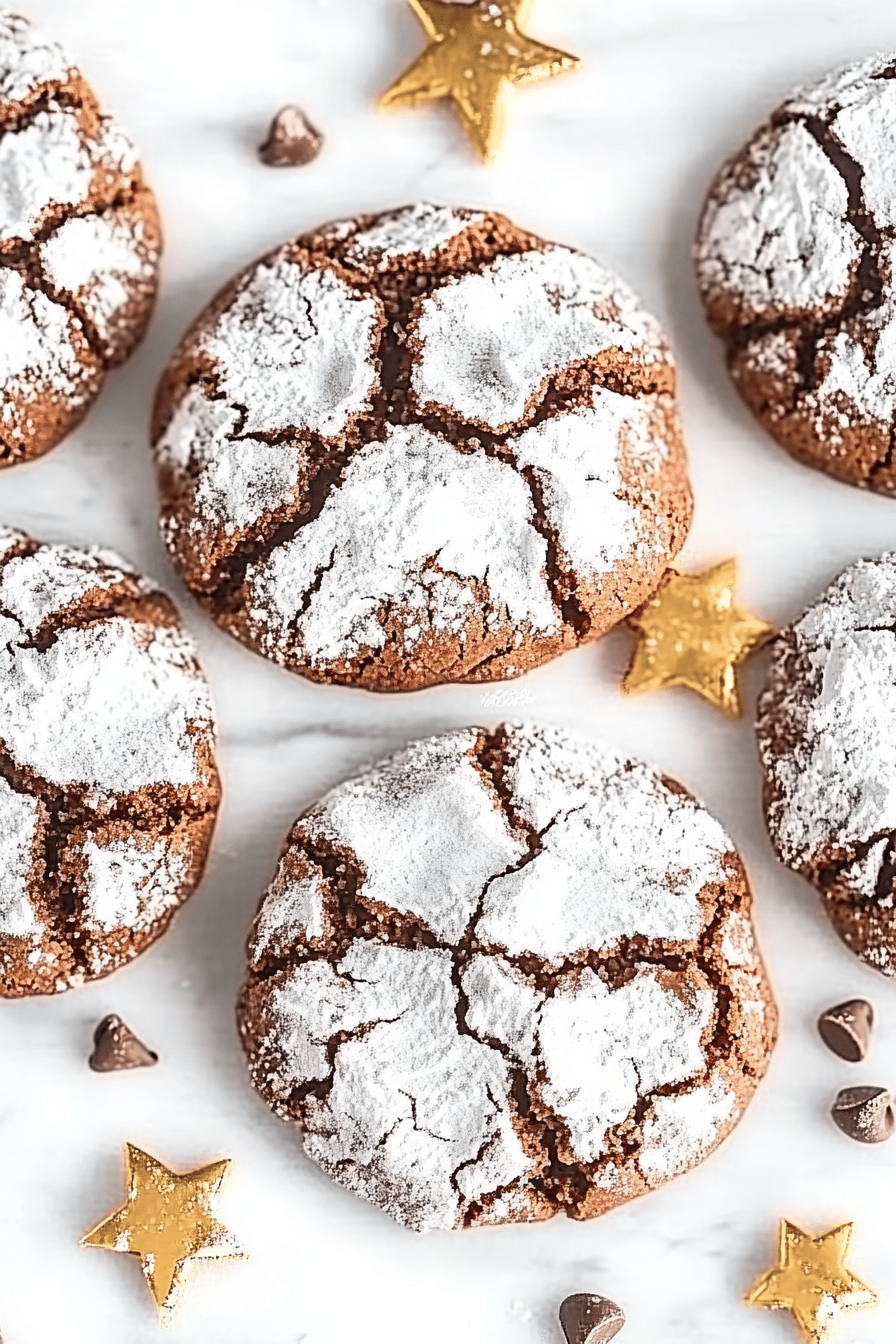 chocolate crinkle cookies slice on plate showing perfect texture and swirl pattern