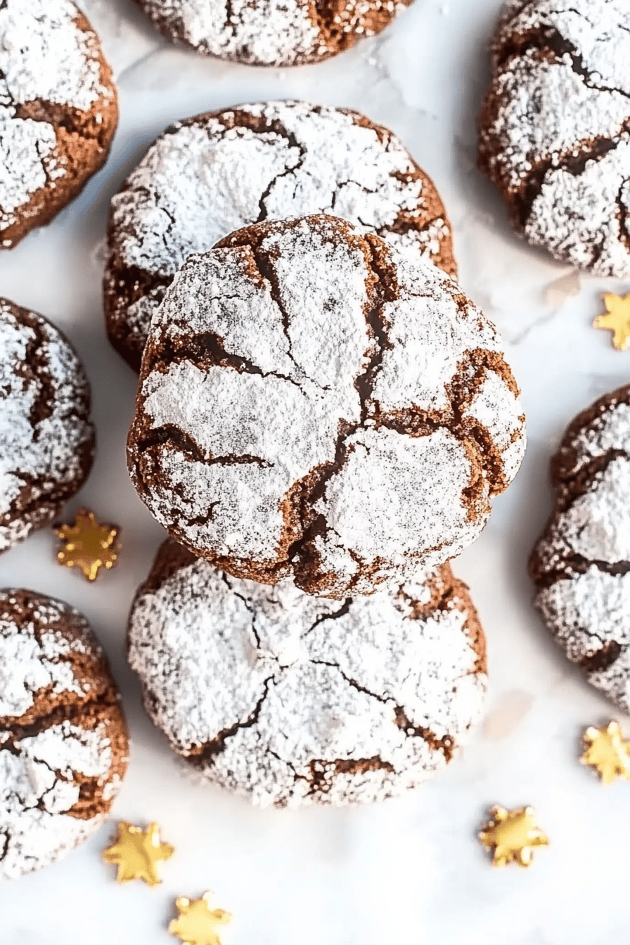 chocolate crinkle cookies slice on plate showing perfect texture and swirl pattern