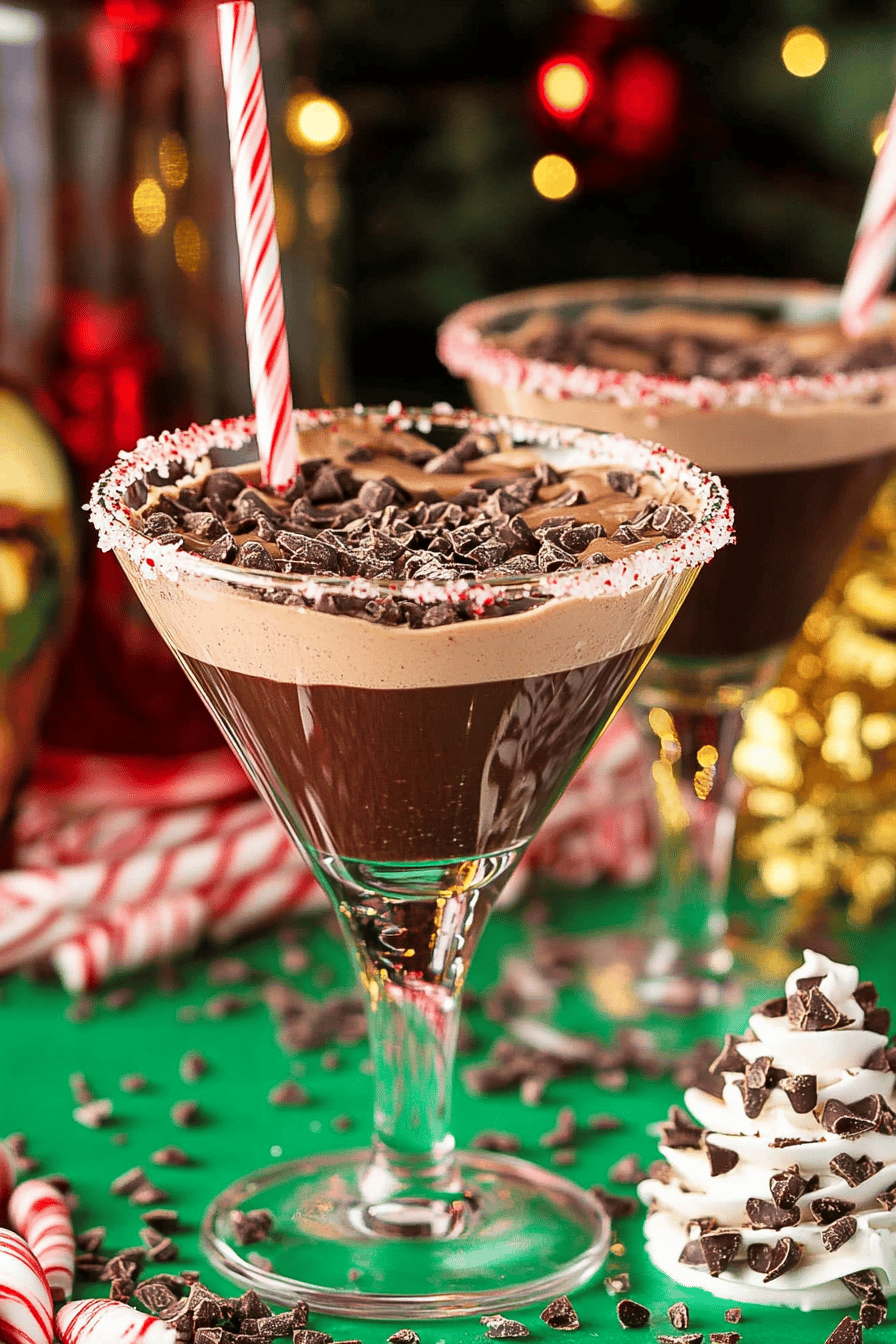 chocolate peppermint martini ingredients organized and measured on kitchen counter