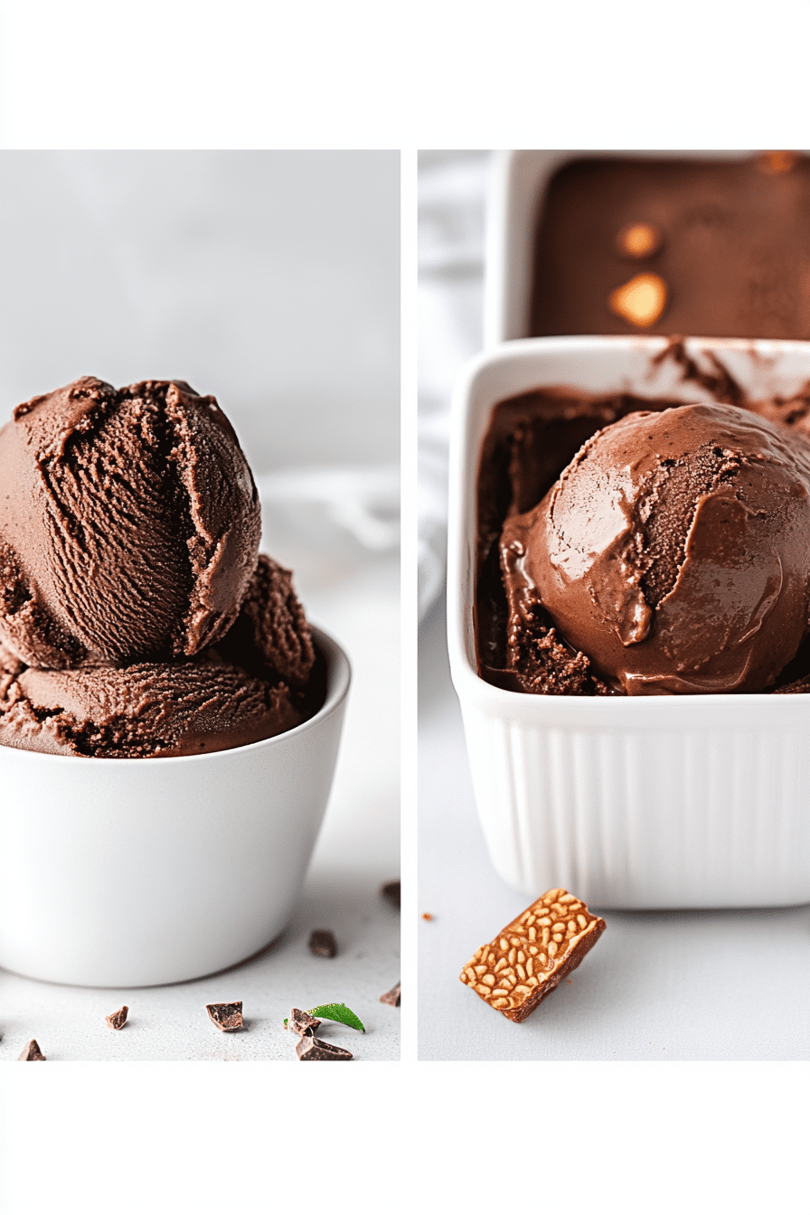 chocolate protein ice cream ingredients organized and measured on kitchen counter