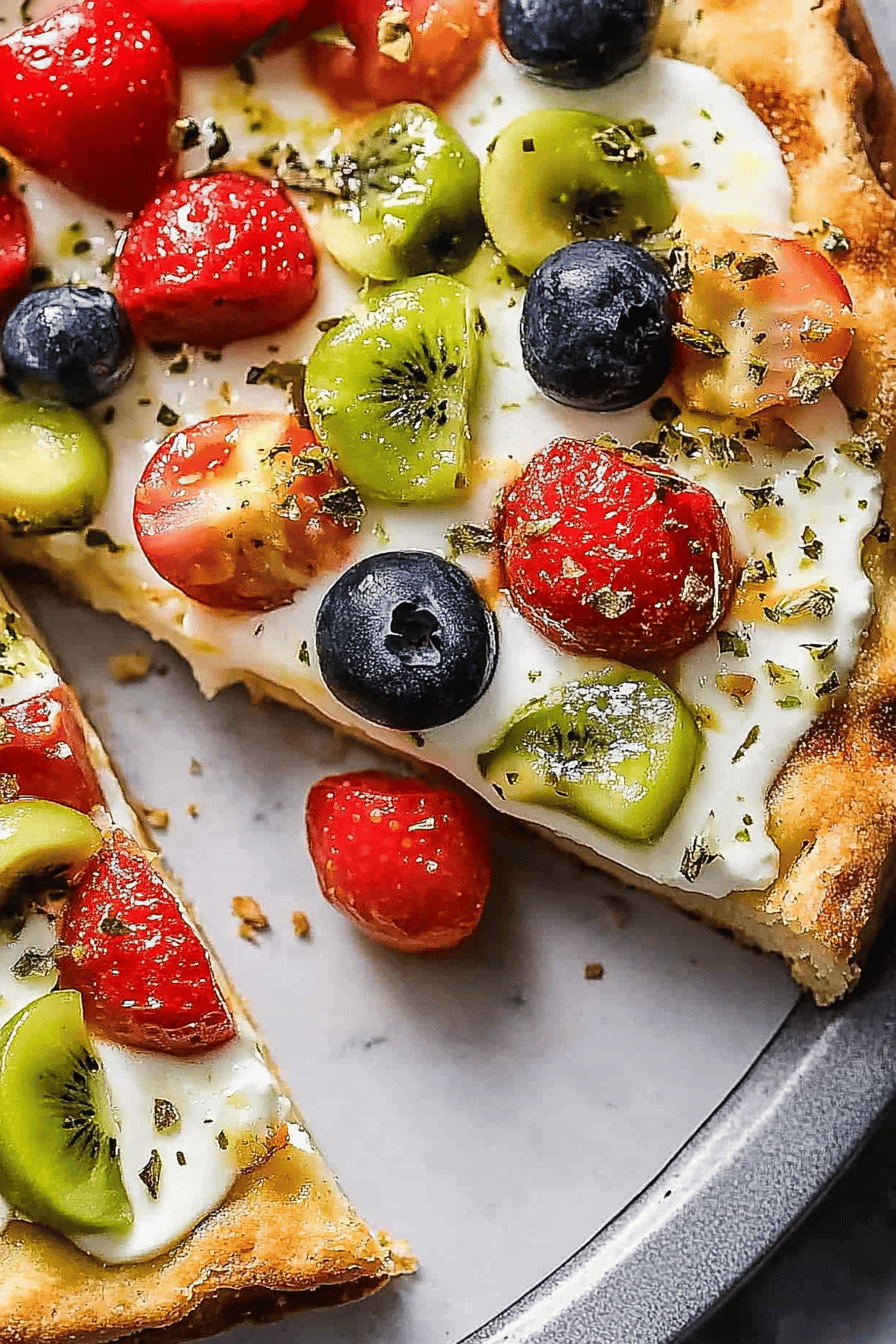 cottage cheese pizza slice on plate showing perfect texture and swirl pattern