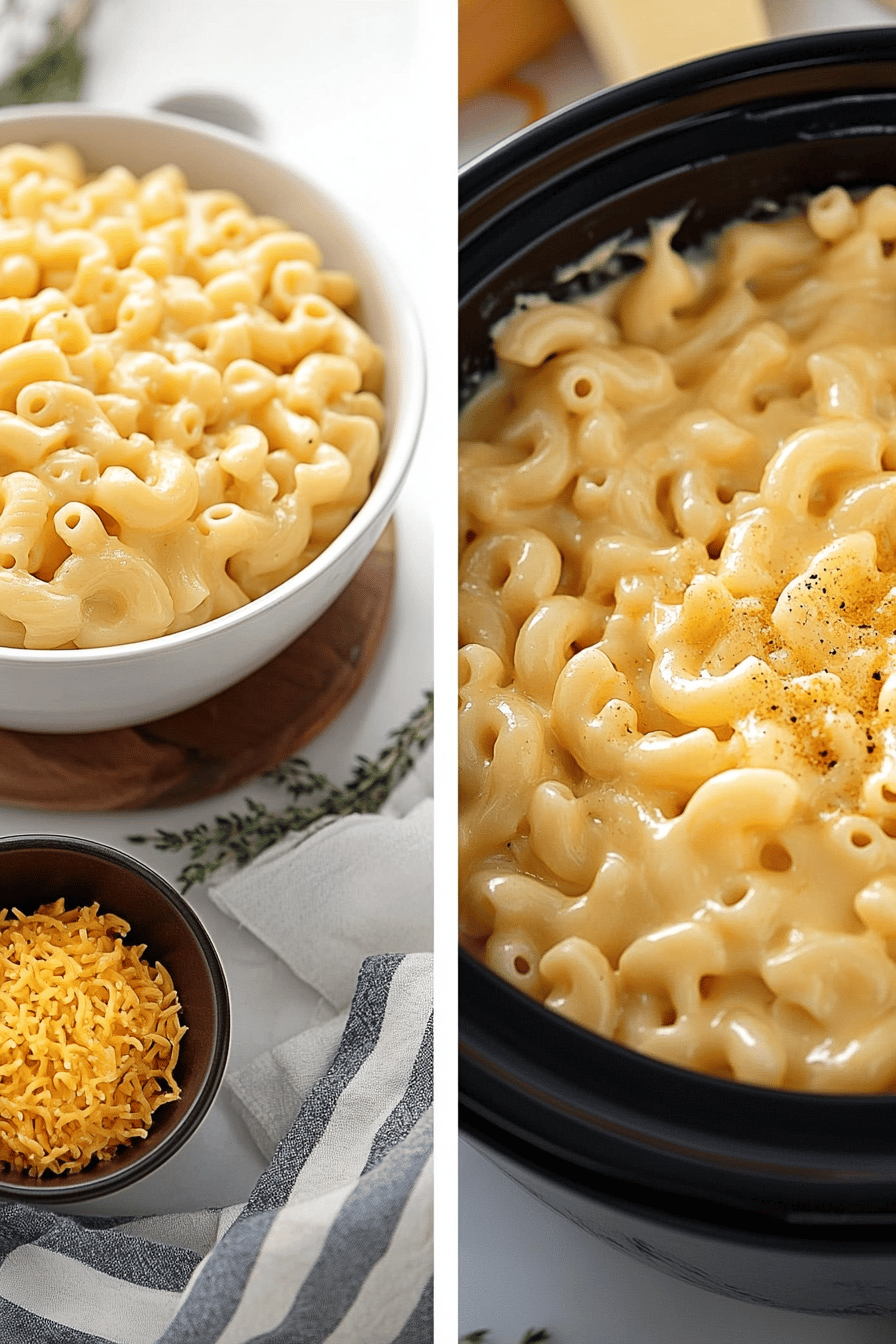 crockpot mac and cheese ingredients organized and measured on kitchen counter