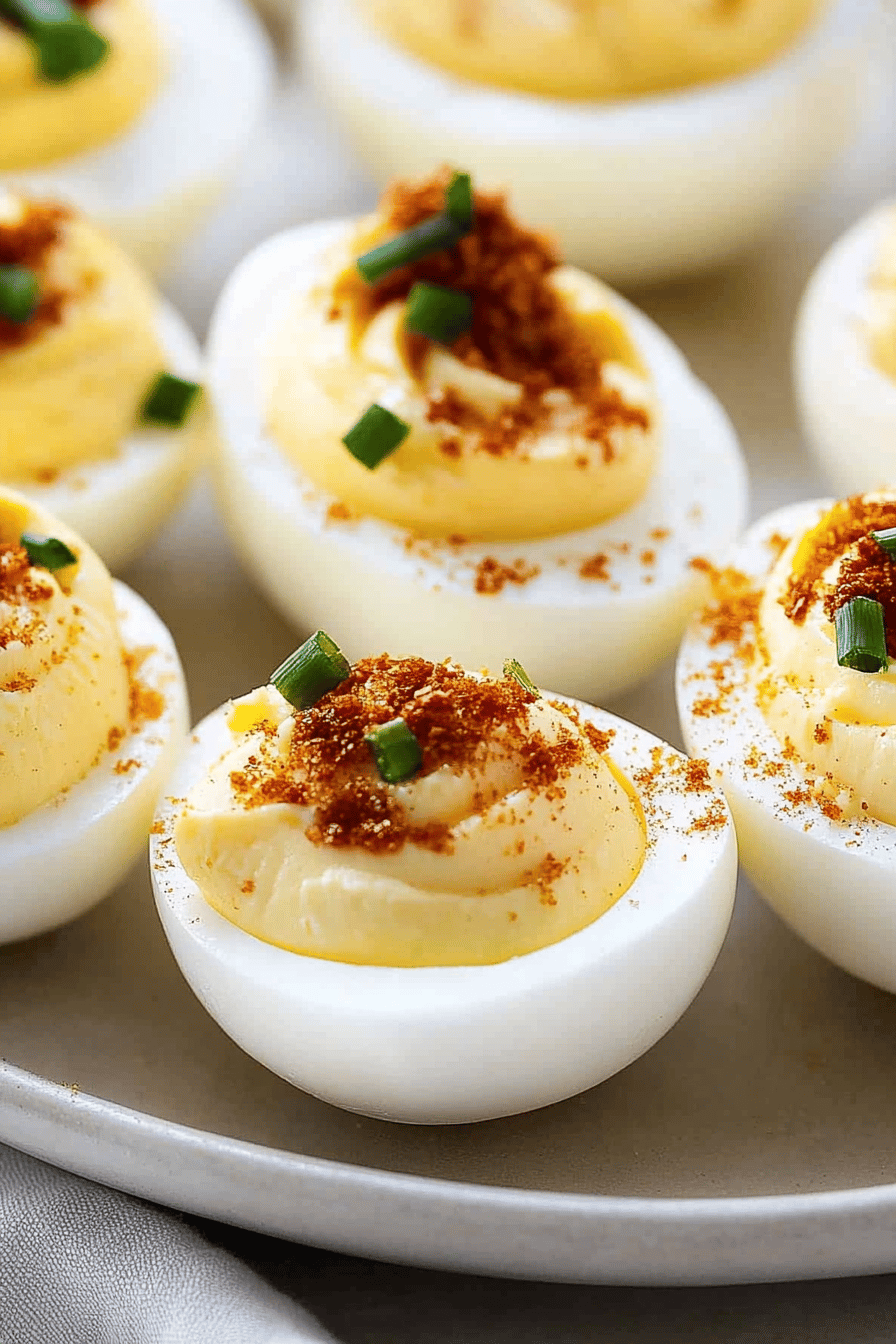 deviled eggs slice on plate showing perfect texture and swirl pattern