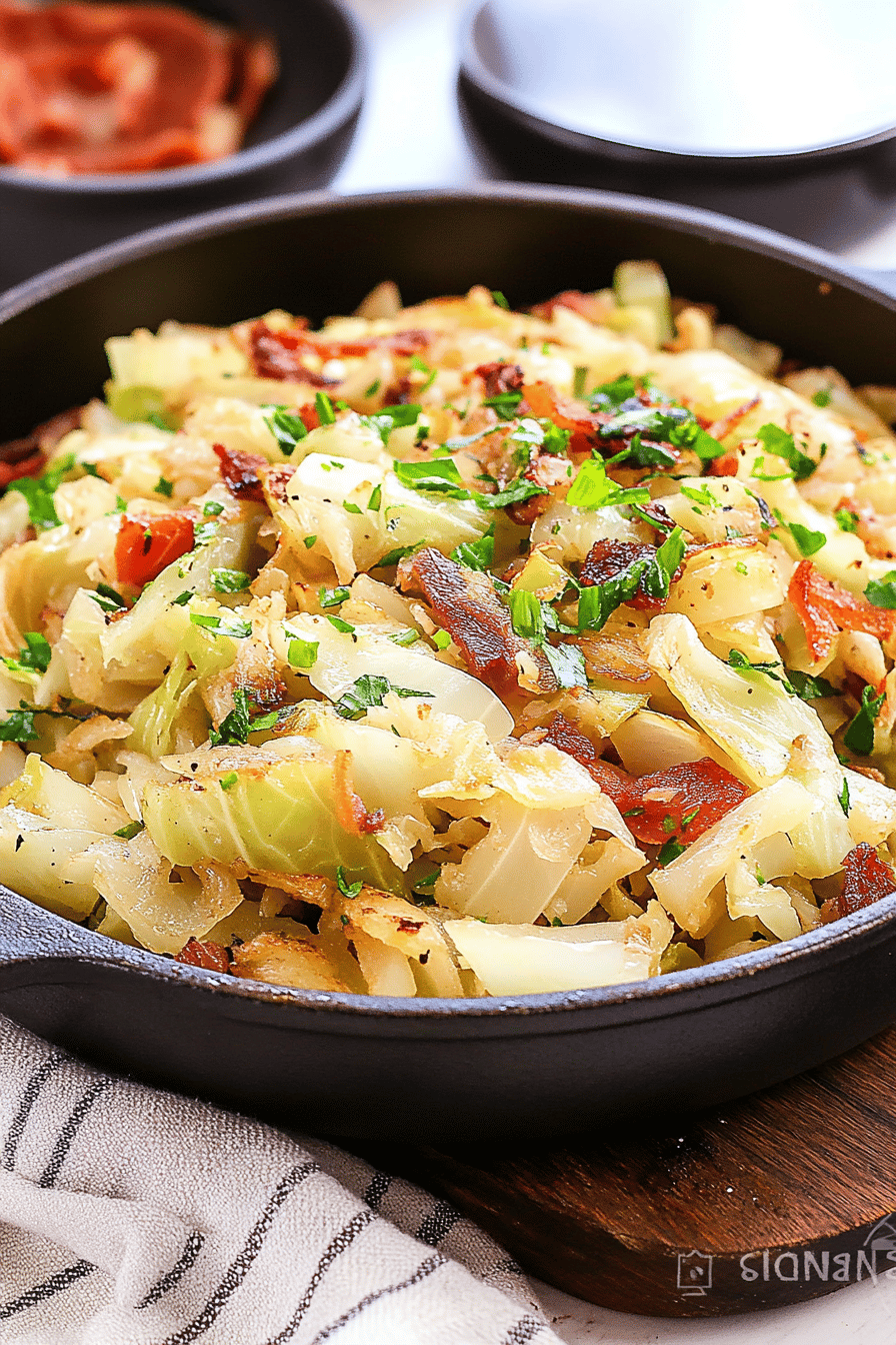 fried cabbage ingredients organized and measured on kitchen counter