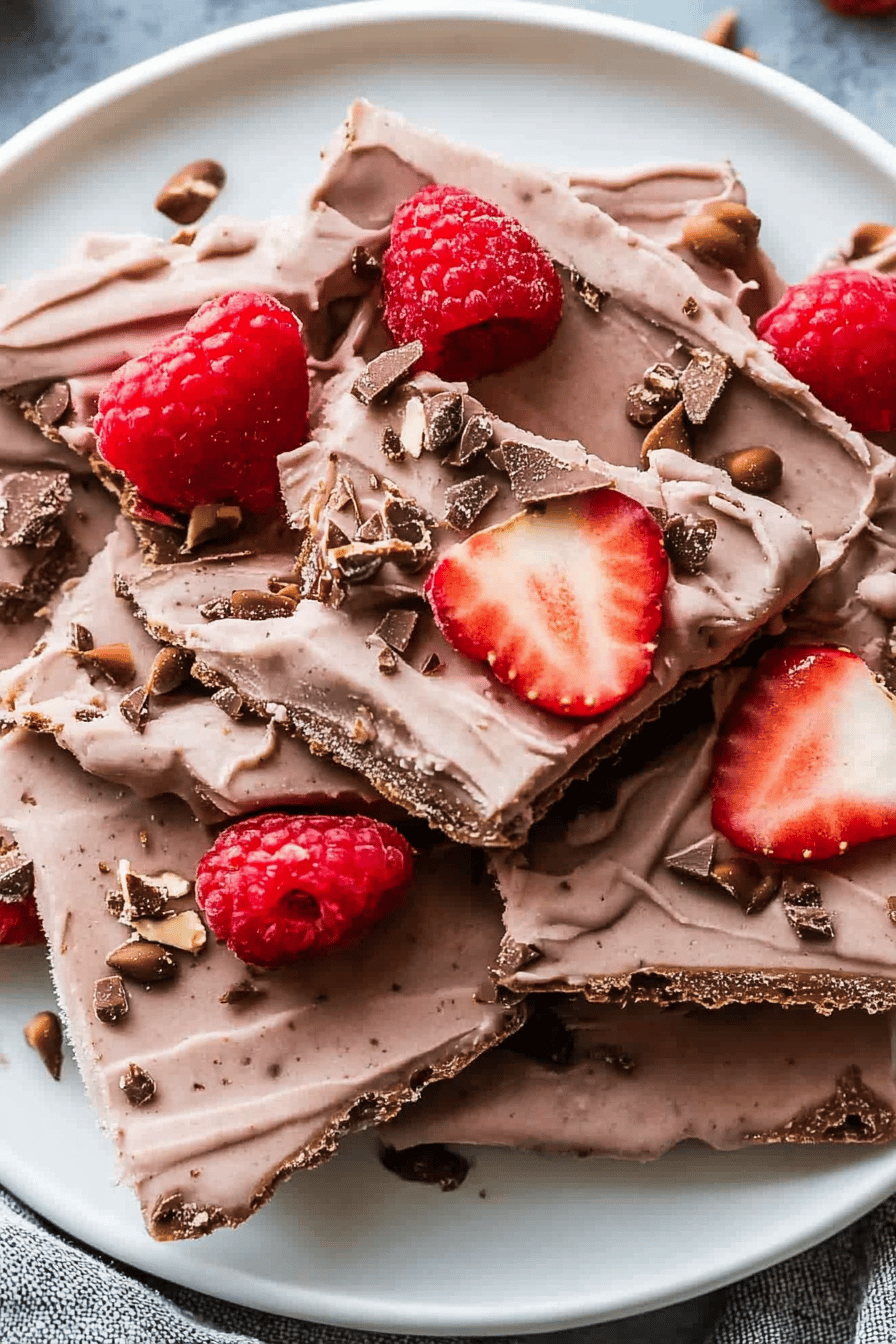 frozen yogurt bark slice on plate showing perfect texture and swirl pattern