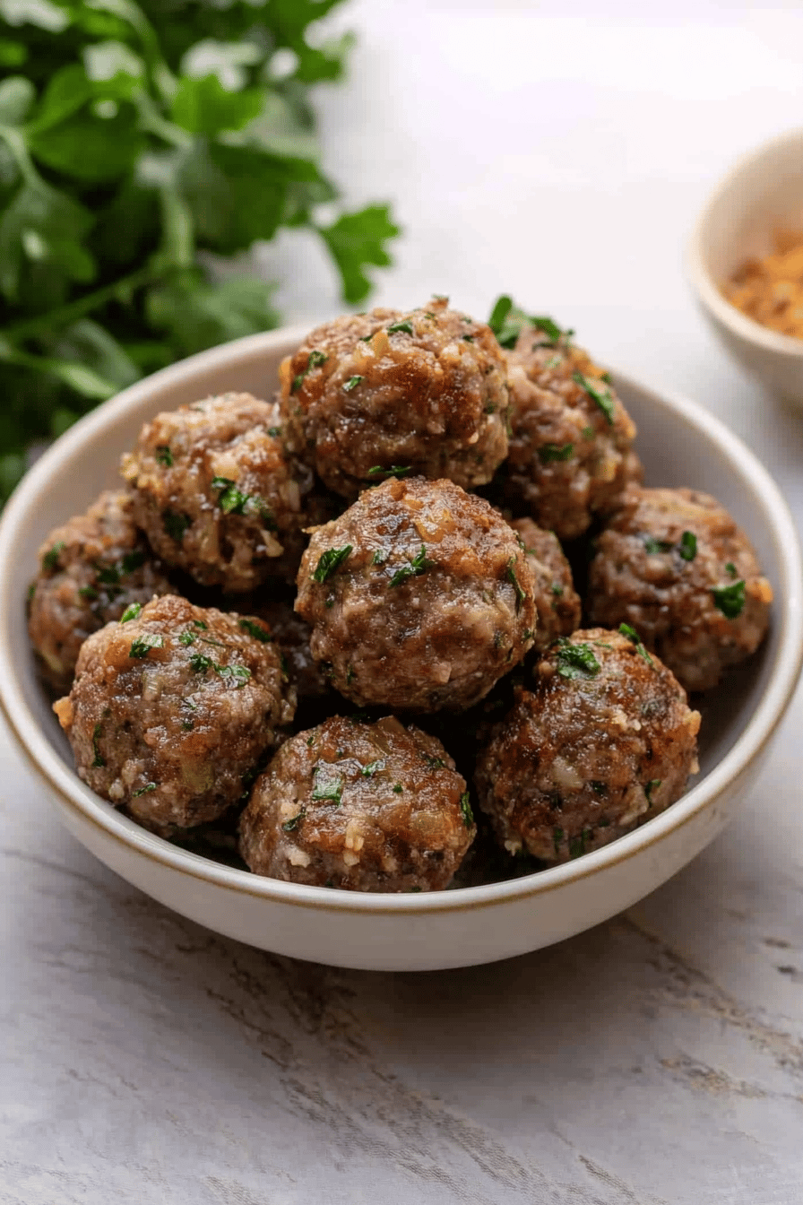 meatballs recipe ingredients organized and measured on kitchen counter