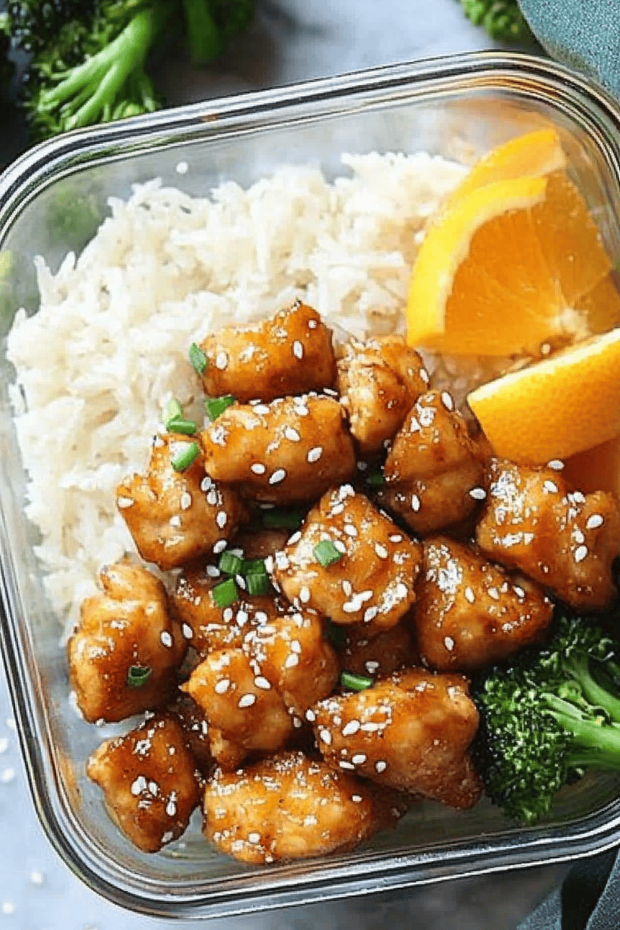 orange sesame chicken slice on plate showing perfect texture and swirl pattern