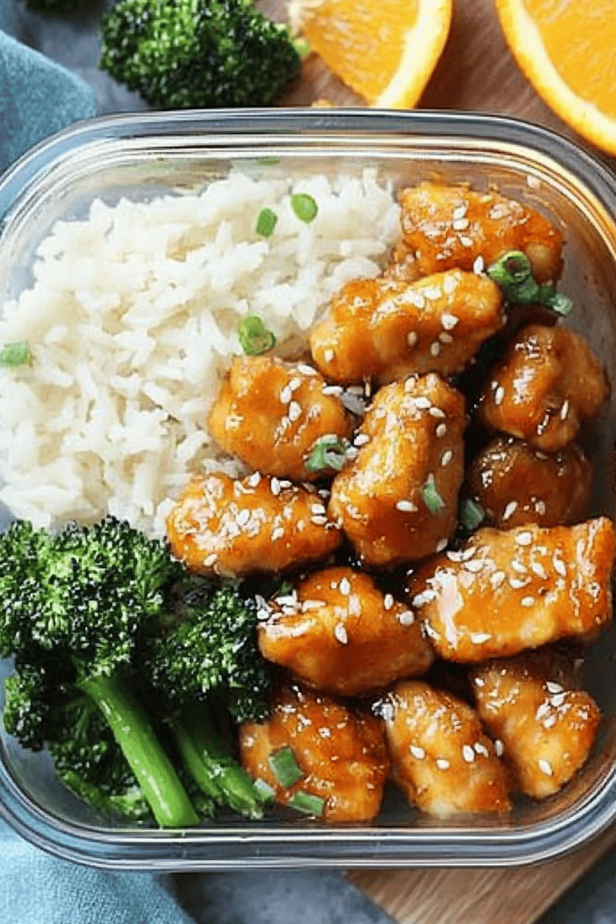 orange sesame chicken ingredients organized and measured on kitchen counter