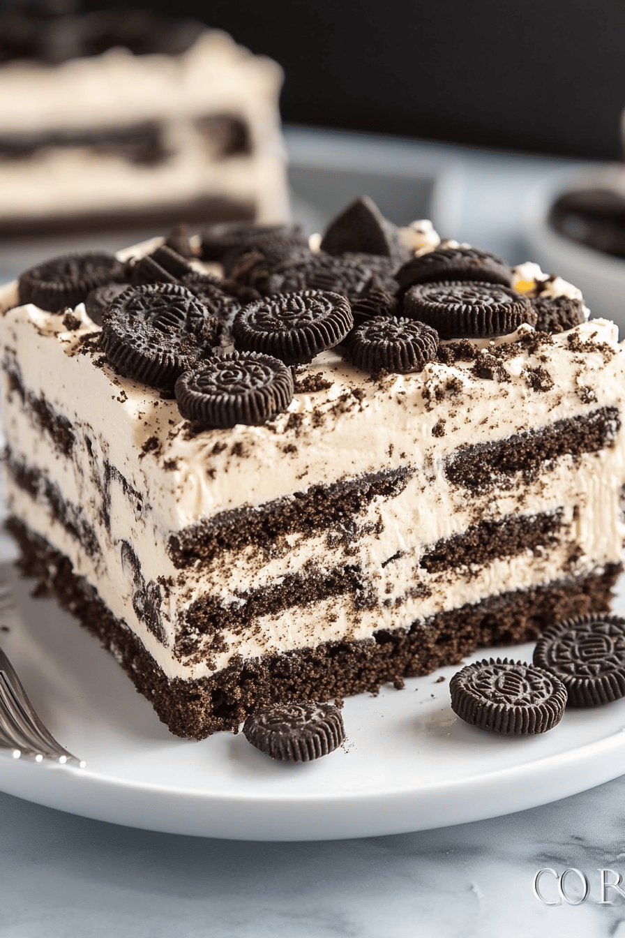 oreo icebox cake ingredients organized and measured on kitchen counter