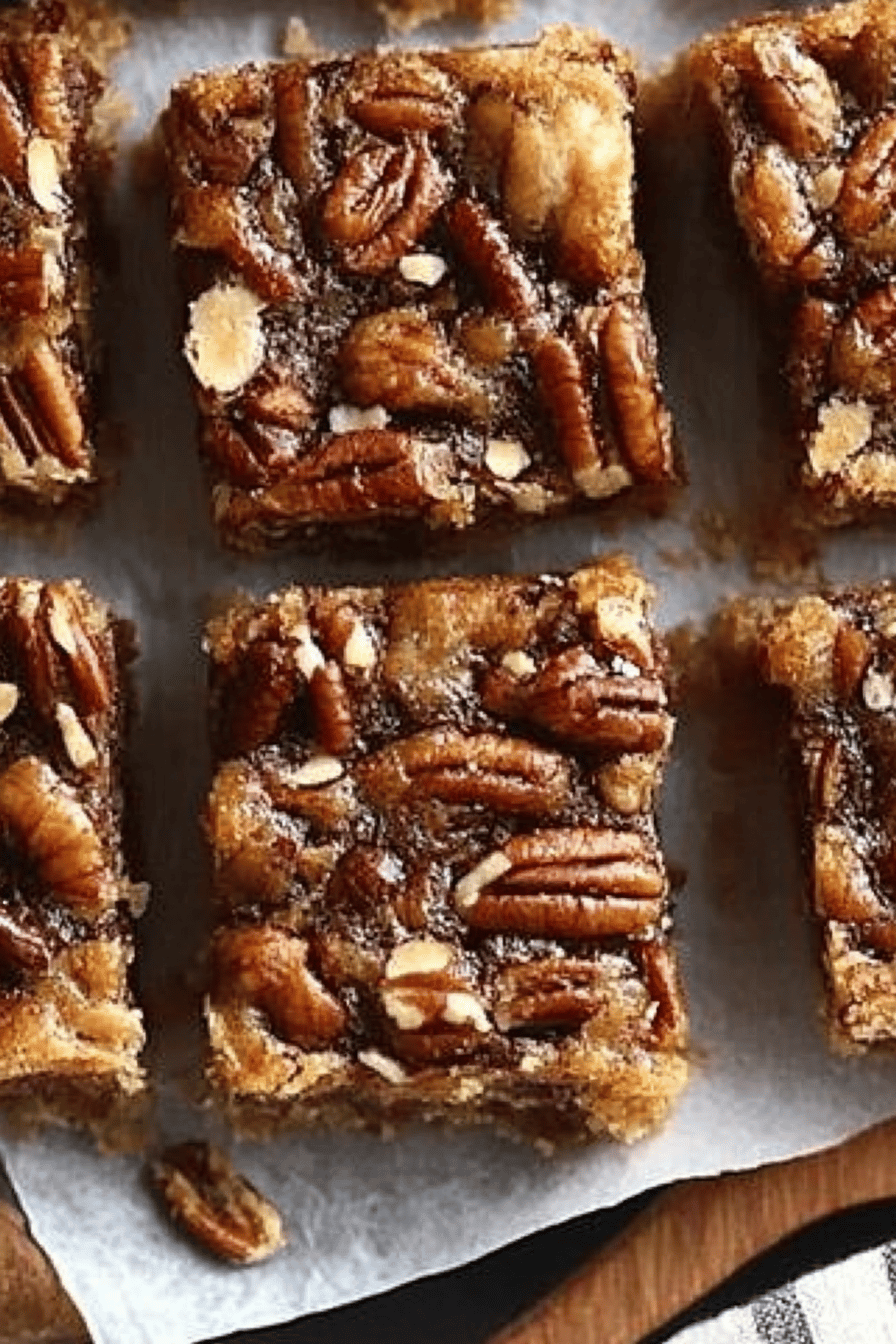 pecan pie bars slice on plate showing perfect texture and swirl pattern
