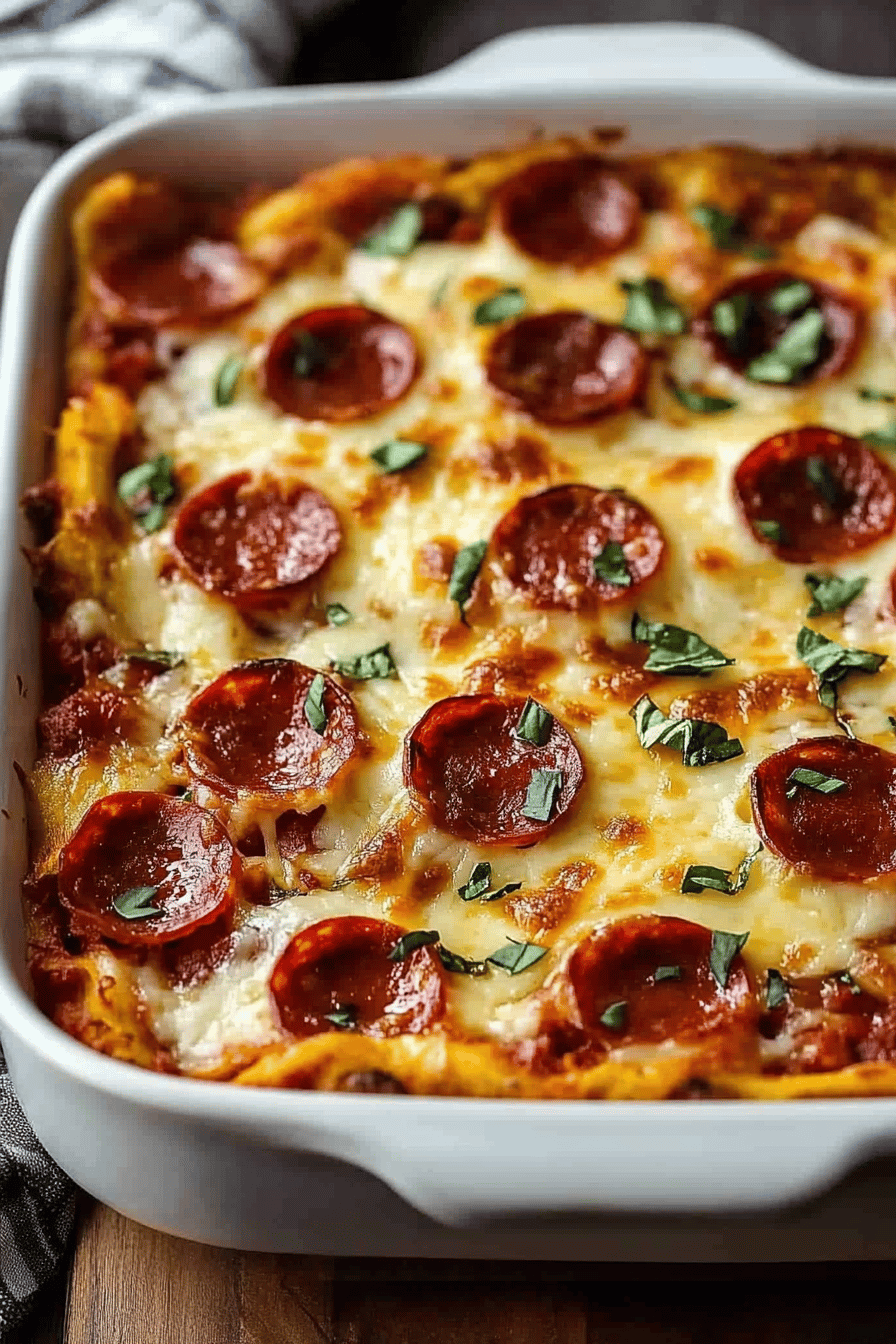pizza casserole ingredients organized and measured on kitchen counter