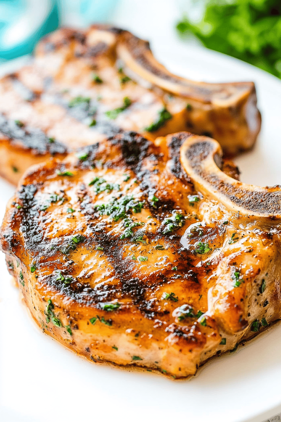 pork chop marinade slice on plate showing perfect texture and swirl pattern