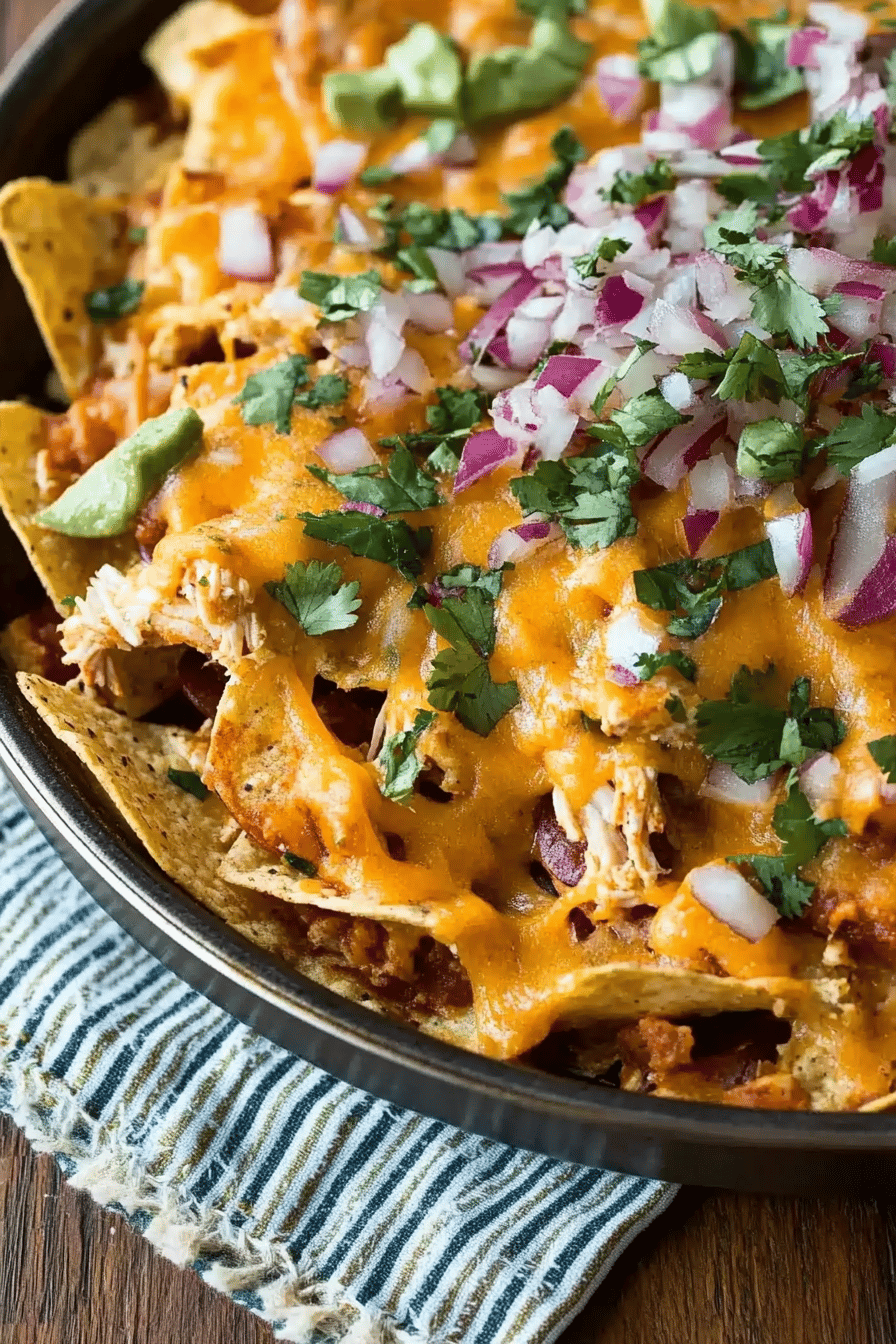 rotisserie chicken nachos slice on plate showing perfect texture and swirl pattern
