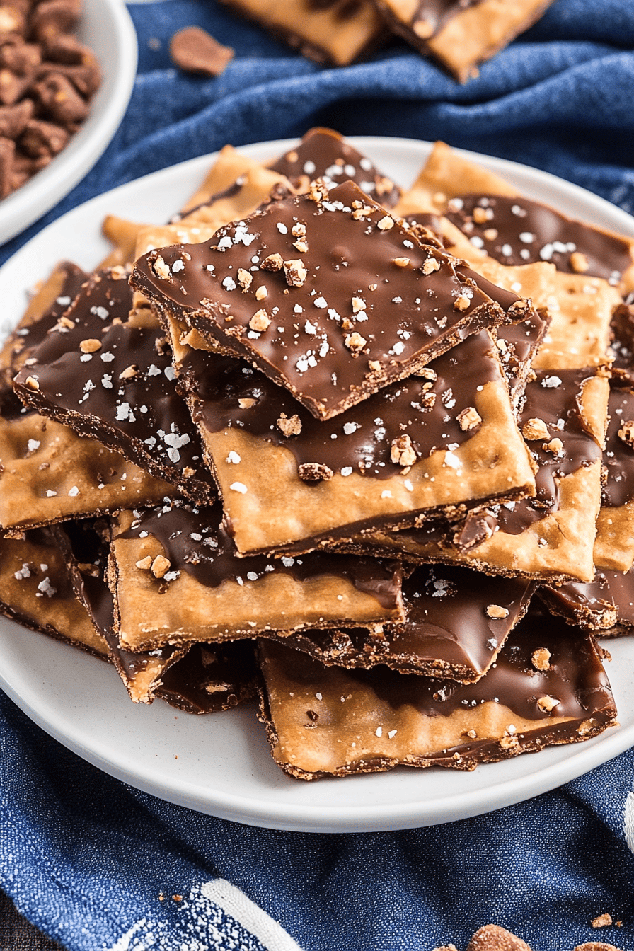 saltine toffee slice on plate showing perfect texture and swirl pattern