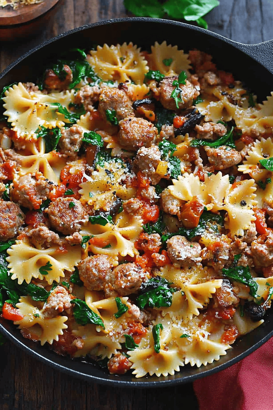 sausage pasta tips slice on plate showing perfect texture and swirl pattern