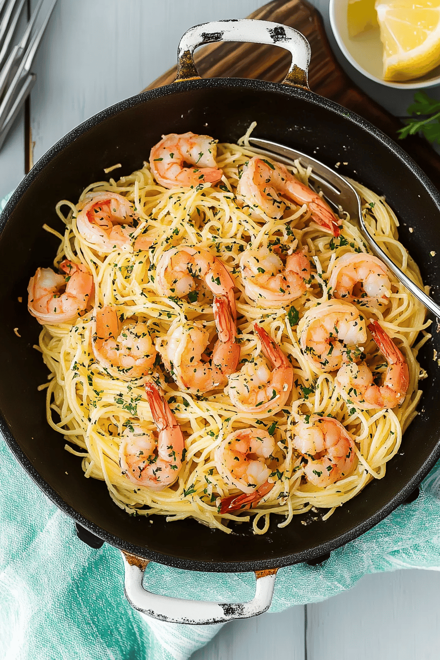 shrimp scampi pasta slice on plate showing perfect texture and swirl pattern