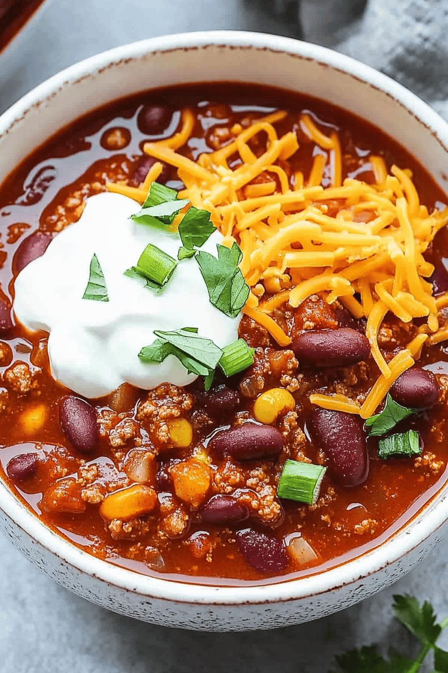 slow cooker chili slice on plate showing perfect texture and swirl pattern
