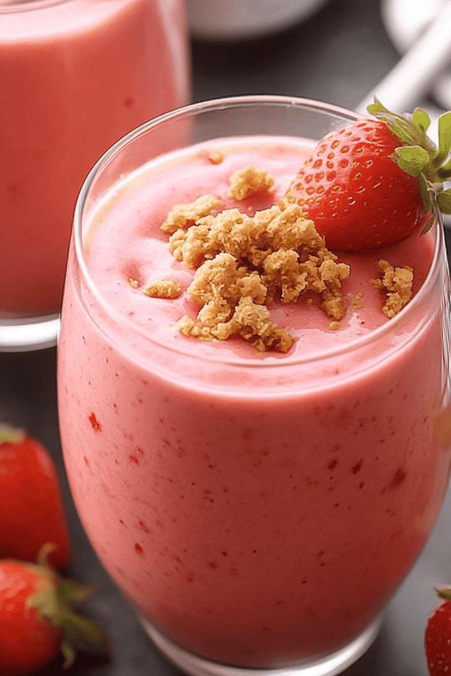 strawberry smoothie ingredients organized and measured on kitchen counter
