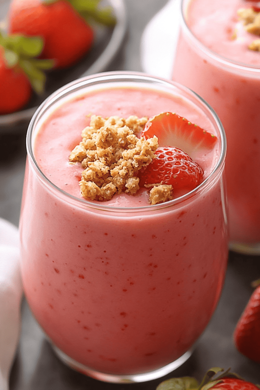 strawberry smoothie slice on plate showing perfect texture and swirl pattern
