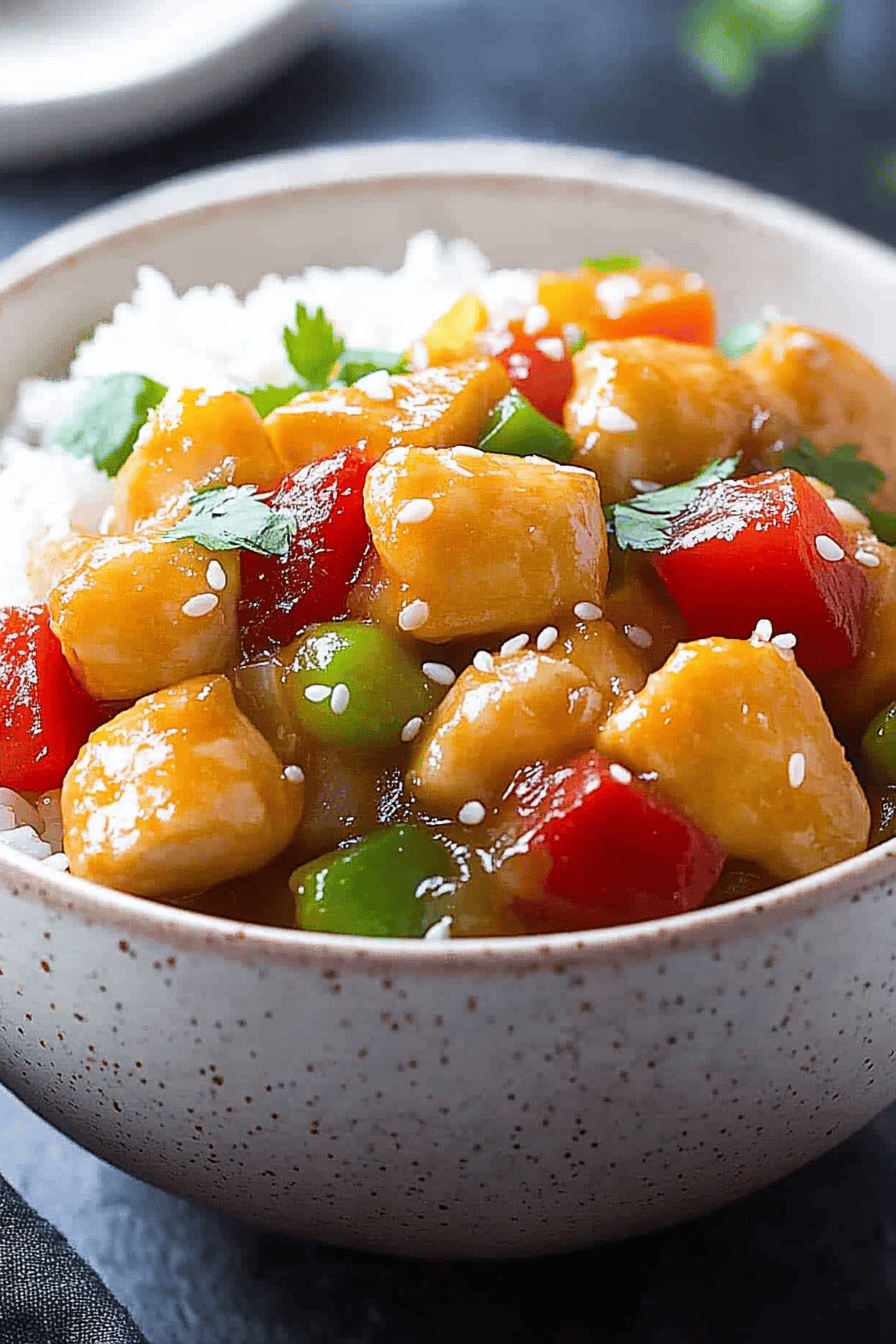 sweet and sour chicken ingredients organized and measured on kitchen counter