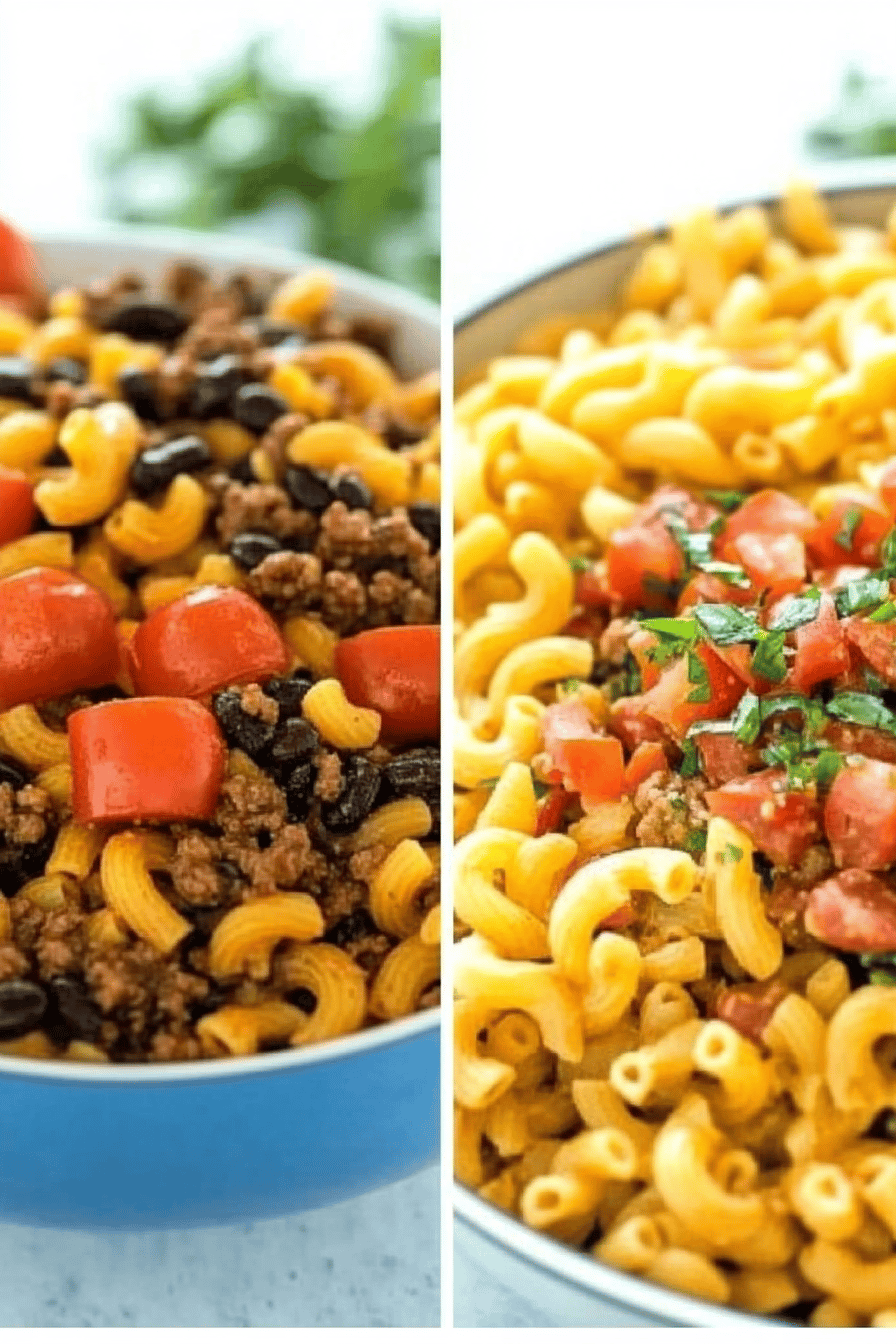 taco pasta salad ingredients organized and measured on kitchen counter