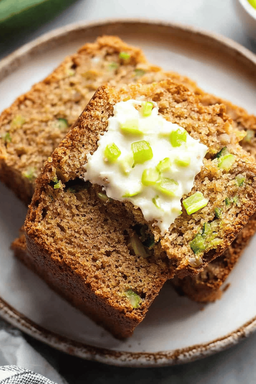 zucchini bread recipe slice on plate showing perfect texture and swirl pattern