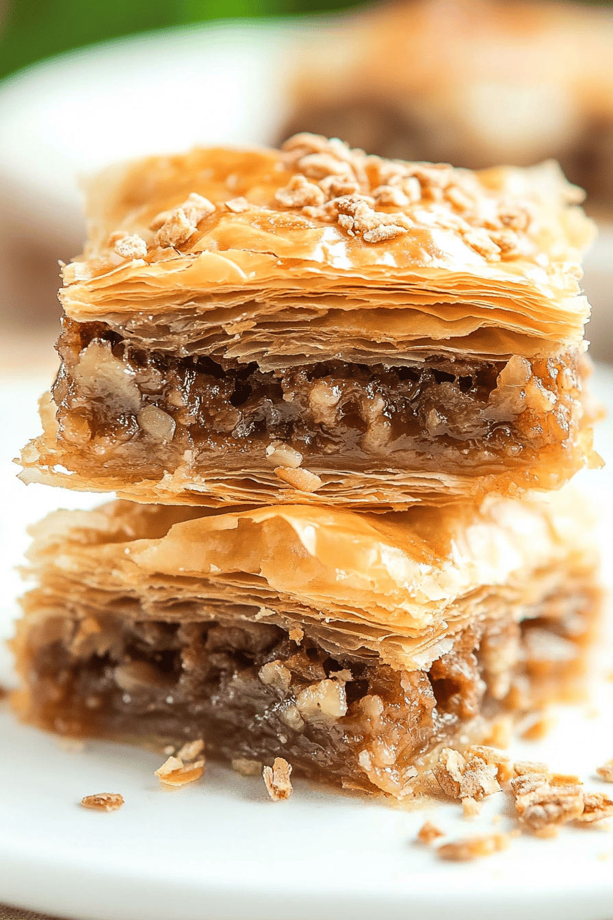 Baklava recipe ingredients organized and measured on kitchen counter