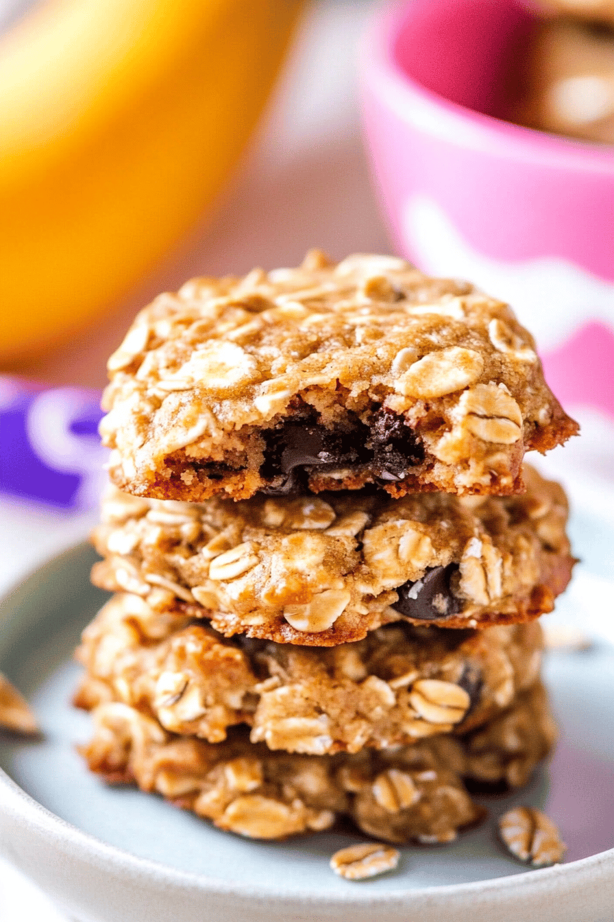 Banana oatmeal cookies slice on plate showing perfect texture and swirl pattern