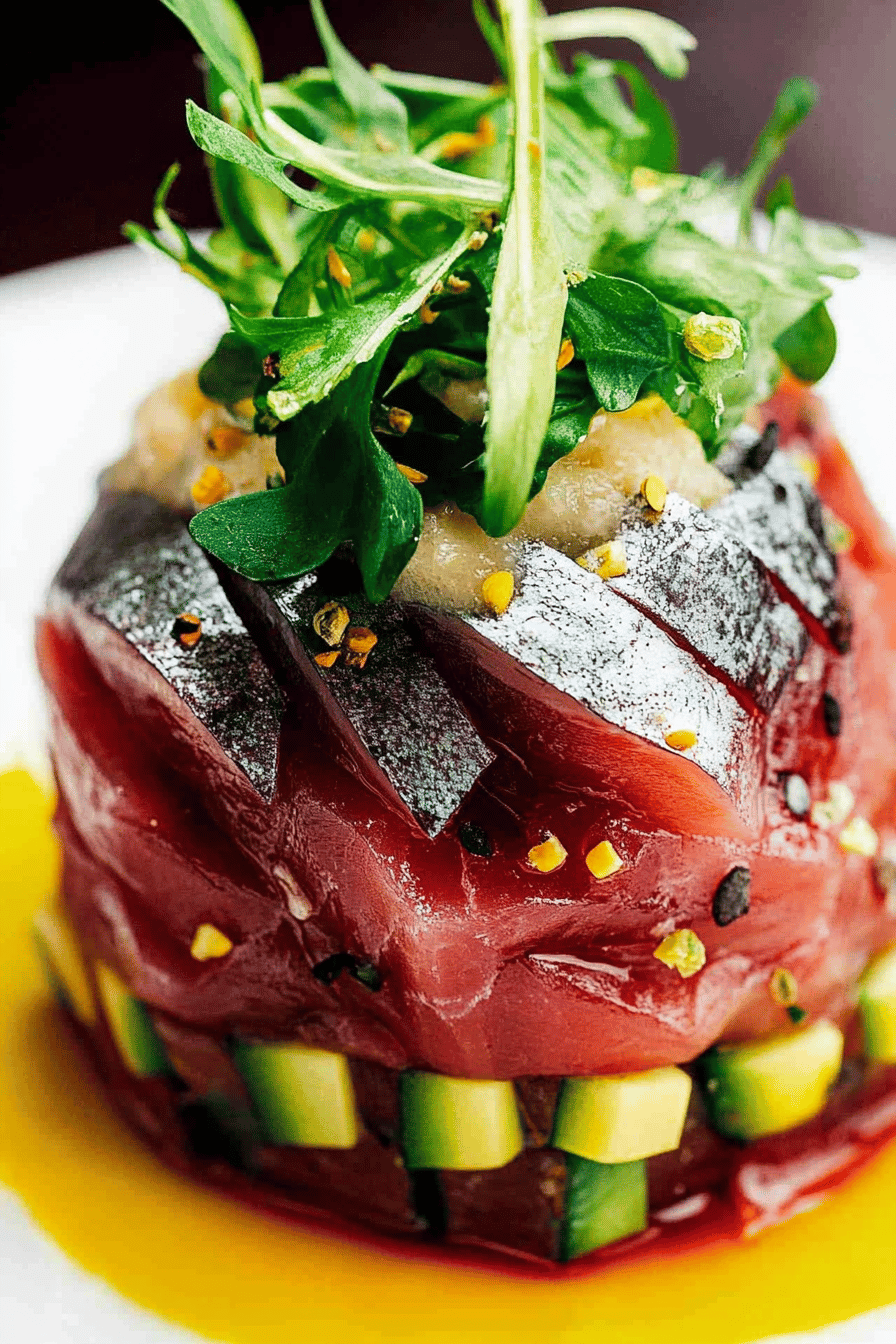 Bigeye Tuna ingredients organized and measured on kitchen counter