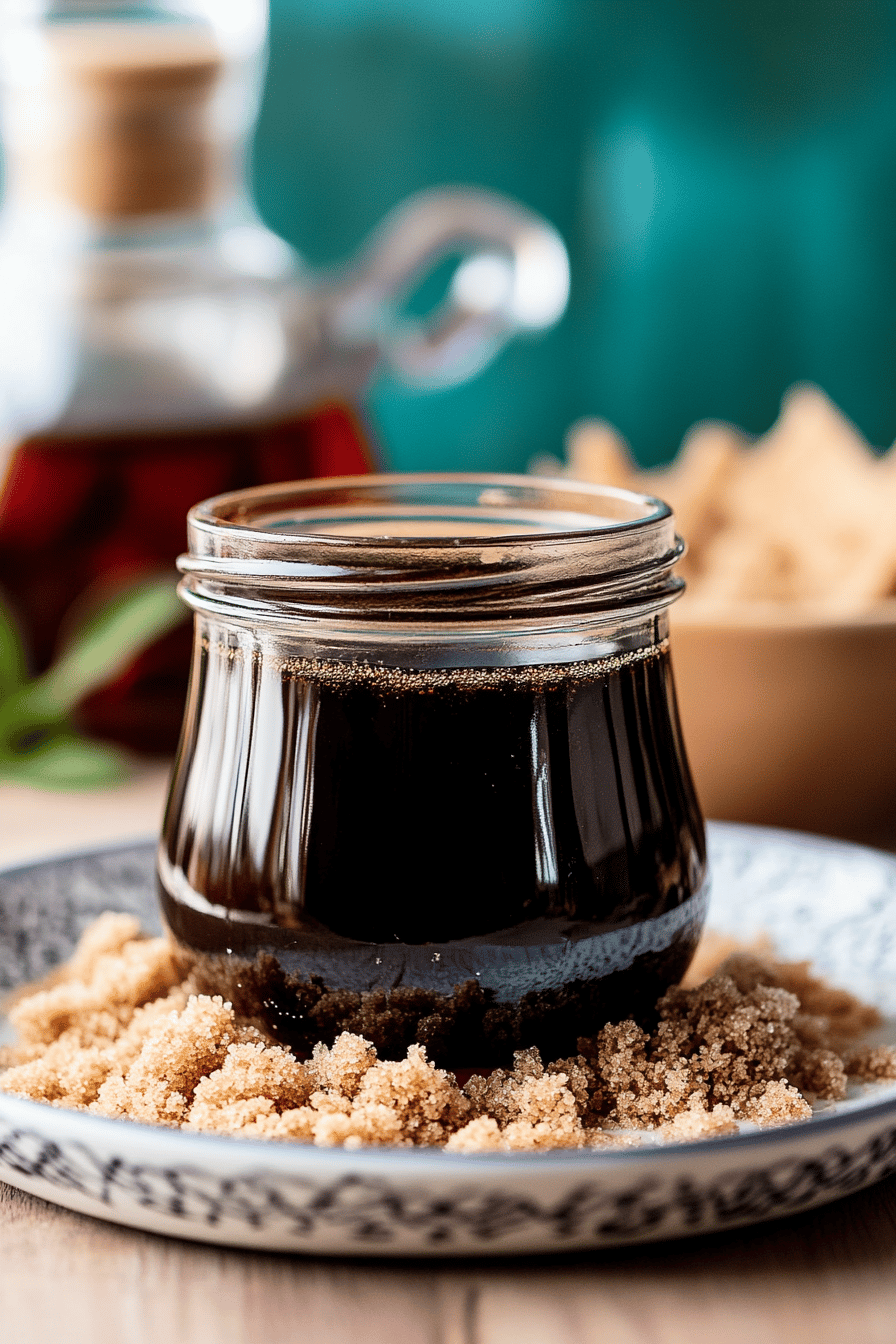 Brown sugar syrup slice on plate showing perfect texture and swirl pattern