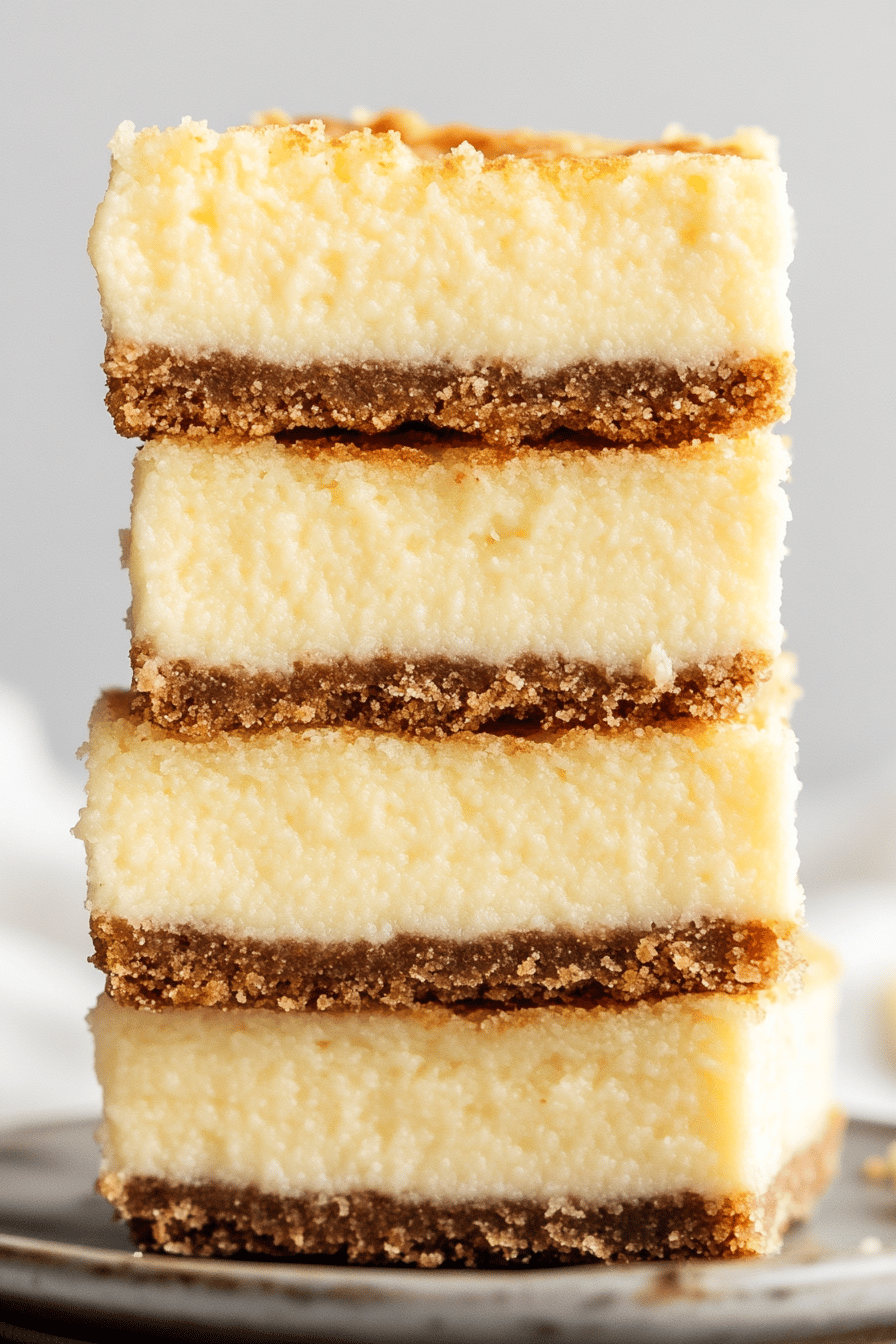 Cheesecake bars slice on plate showing perfect texture and swirl pattern