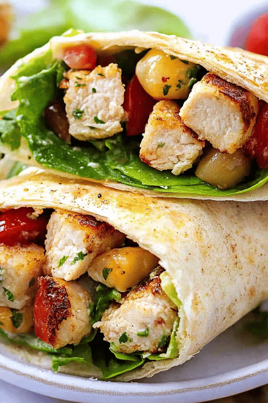 Chicken Caesar Wrap slice on plate showing perfect texture and swirl pattern